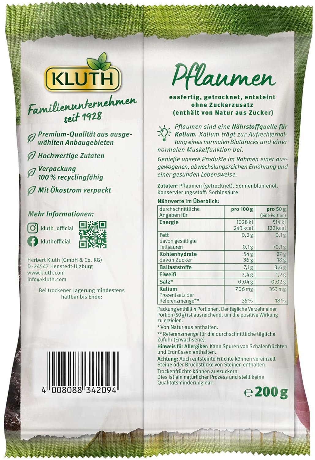 Śliwki z pestkami 200g - Aromatyczne, owocowe i naturalnie słodkie - Wegańskie, niesiarkowane, bez pestek i bez dodatku cukru - Nutri-Score A (1 x 200g) Produkty suszone Naty Shop