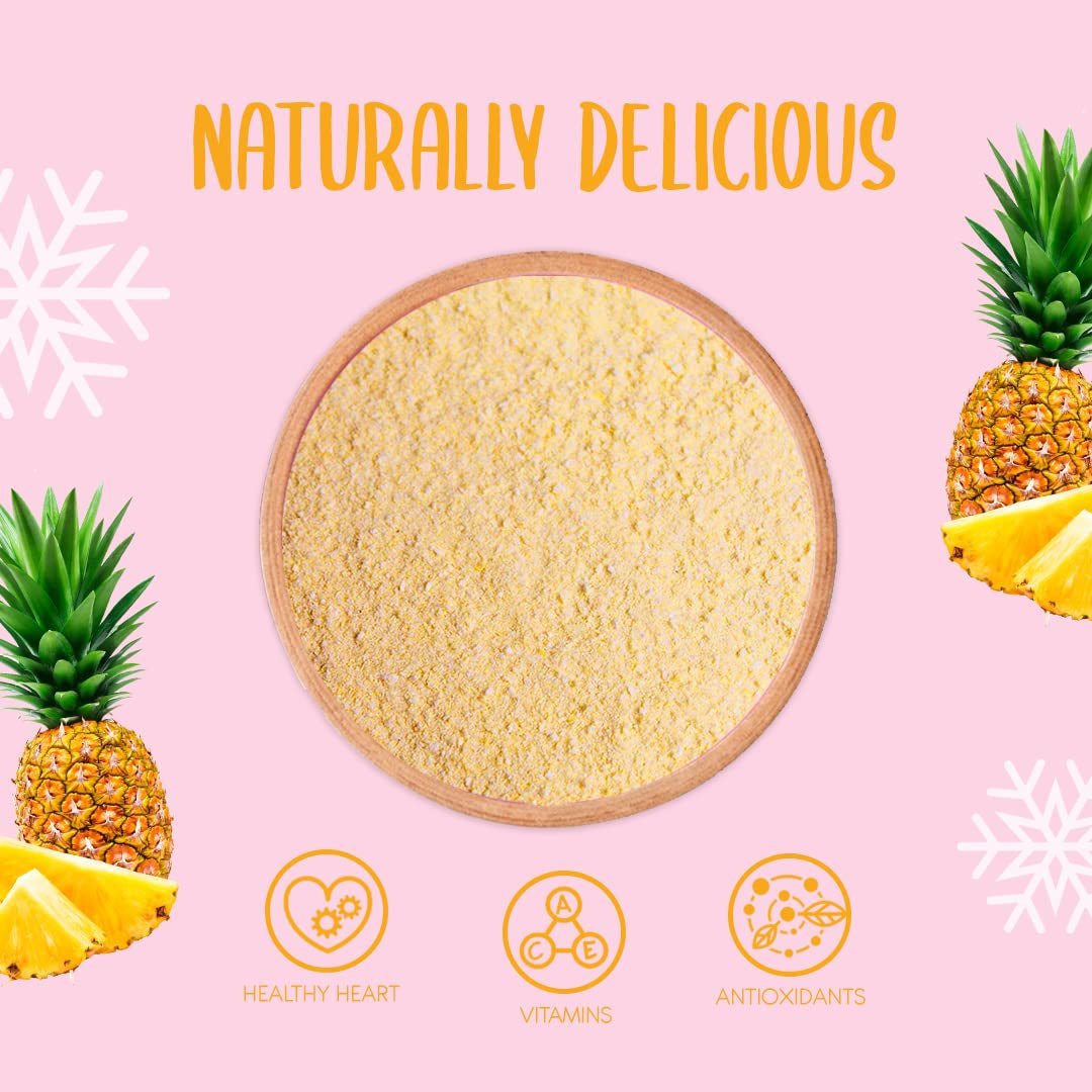 Liofilizowany proszek ananasowy 100g - Liofilizowany proszek owocowy - Liofilizowany proszek ananasowy do koktajli, jogurtów i wypieków - 100% naturalny proszek ananasowy bez dodatków Produkty odwodnione Naty Shop