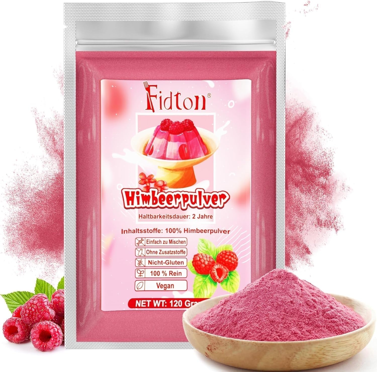 Truskawka w proszku 120g - 100% naturalne truskawki Liofilizowane, bez dodatków Łatwe mieszanie Pożywne, liofilizowane truskawki do lodów, ciast, koktajli, napojów, proszku aromatyzującego Produkty odwodnione Naty Shop 120G Malina