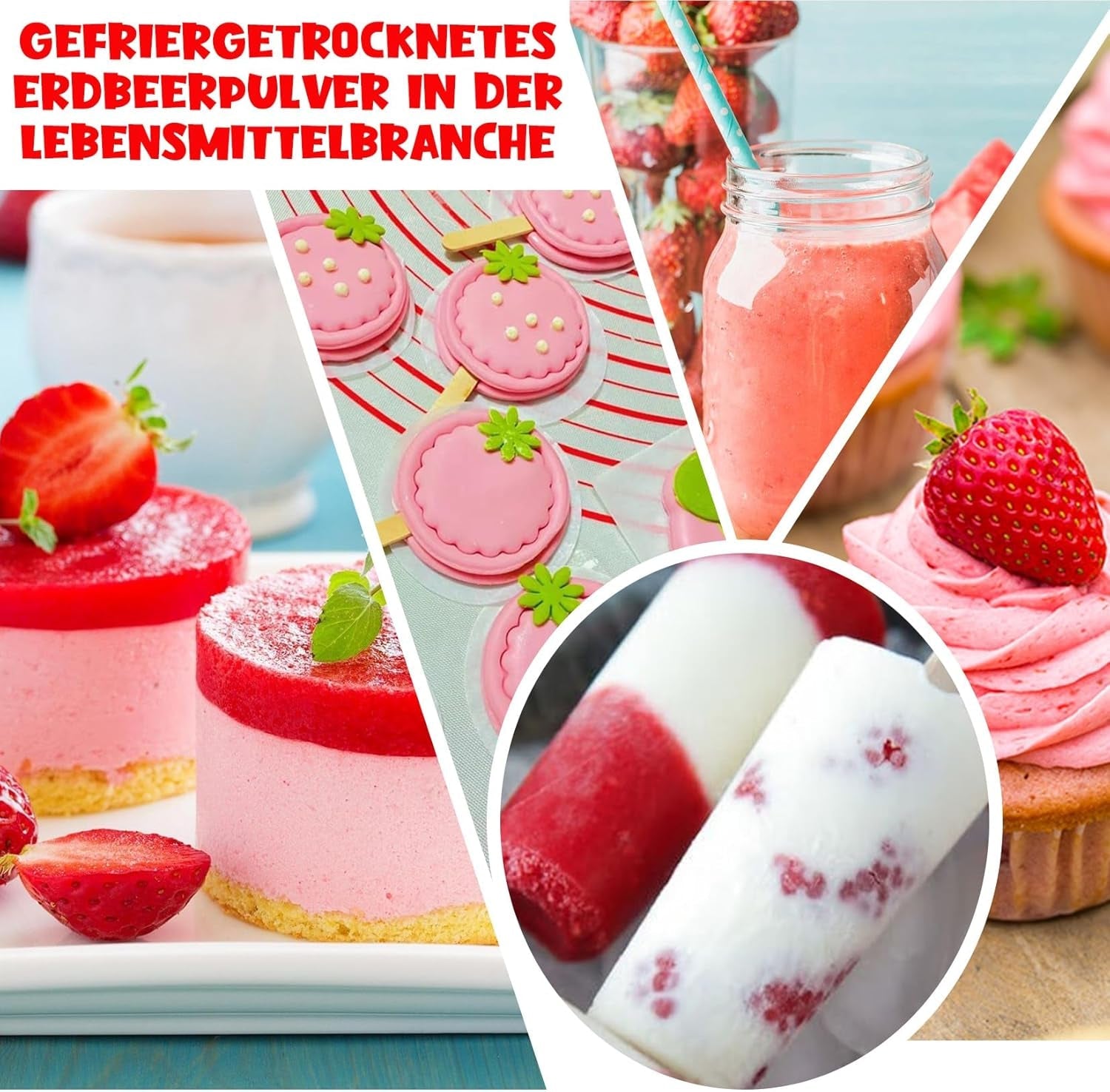 Truskawka w proszku 120g - 100% naturalne truskawki Liofilizowane, bez dodatków Łatwe mieszanie Pożywne, liofilizowane truskawki do lodów, ciast, koktajli, napojów, proszku smakowego Produkty suszone Naty Shop