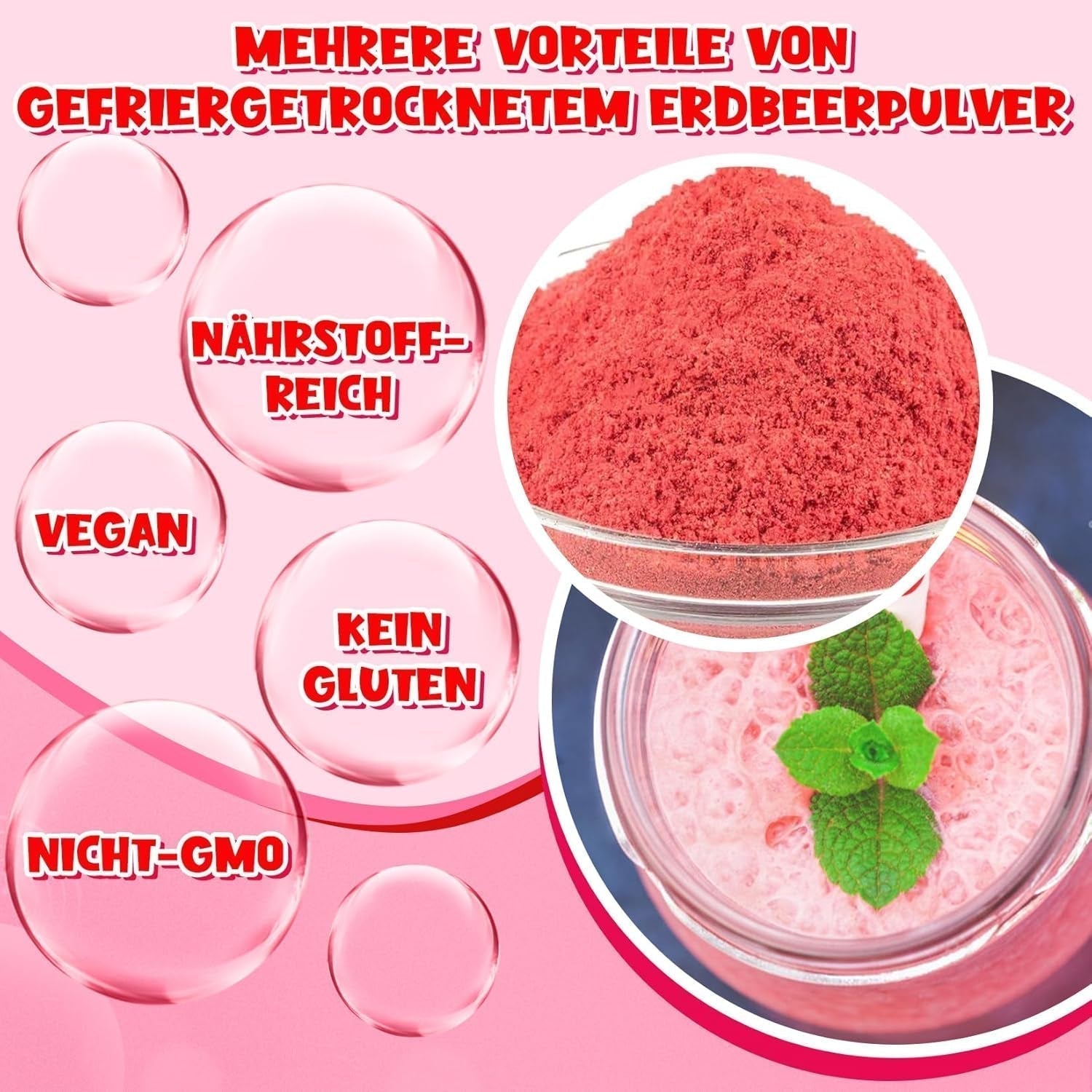 Truskawka w proszku 120g - 100% naturalne truskawki Liofilizowane, bez dodatków Łatwe mieszanie Pożywne, liofilizowane truskawki do lodów, ciast, koktajli, napojów, proszku smakowego Produkty suszone Naty Shop