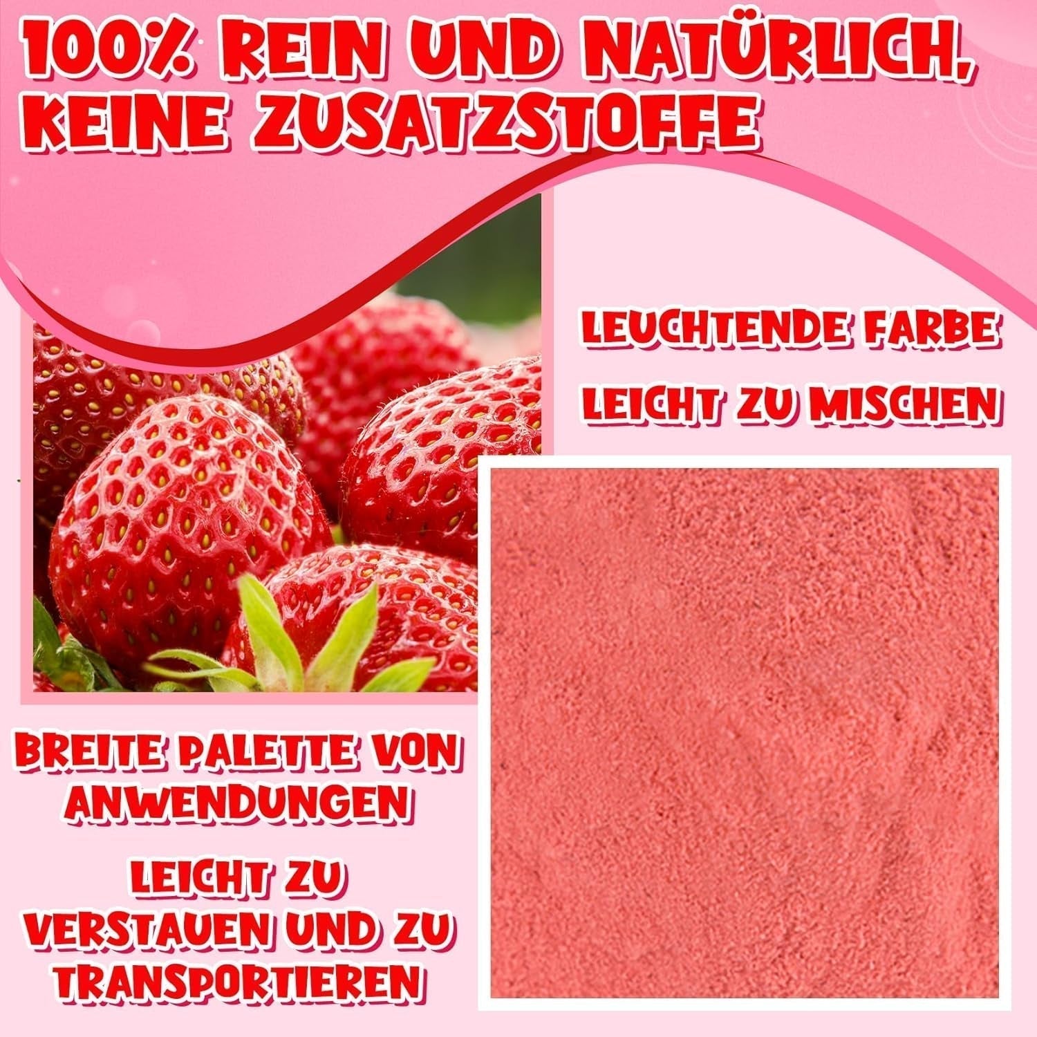Truskawka w proszku 120g - 100% naturalne truskawki Liofilizowane, bez dodatków Łatwe mieszanie Pożywne, liofilizowane truskawki do lodów, ciast, koktajli, napojów, proszku smakowego Produkty suszone Naty Shop