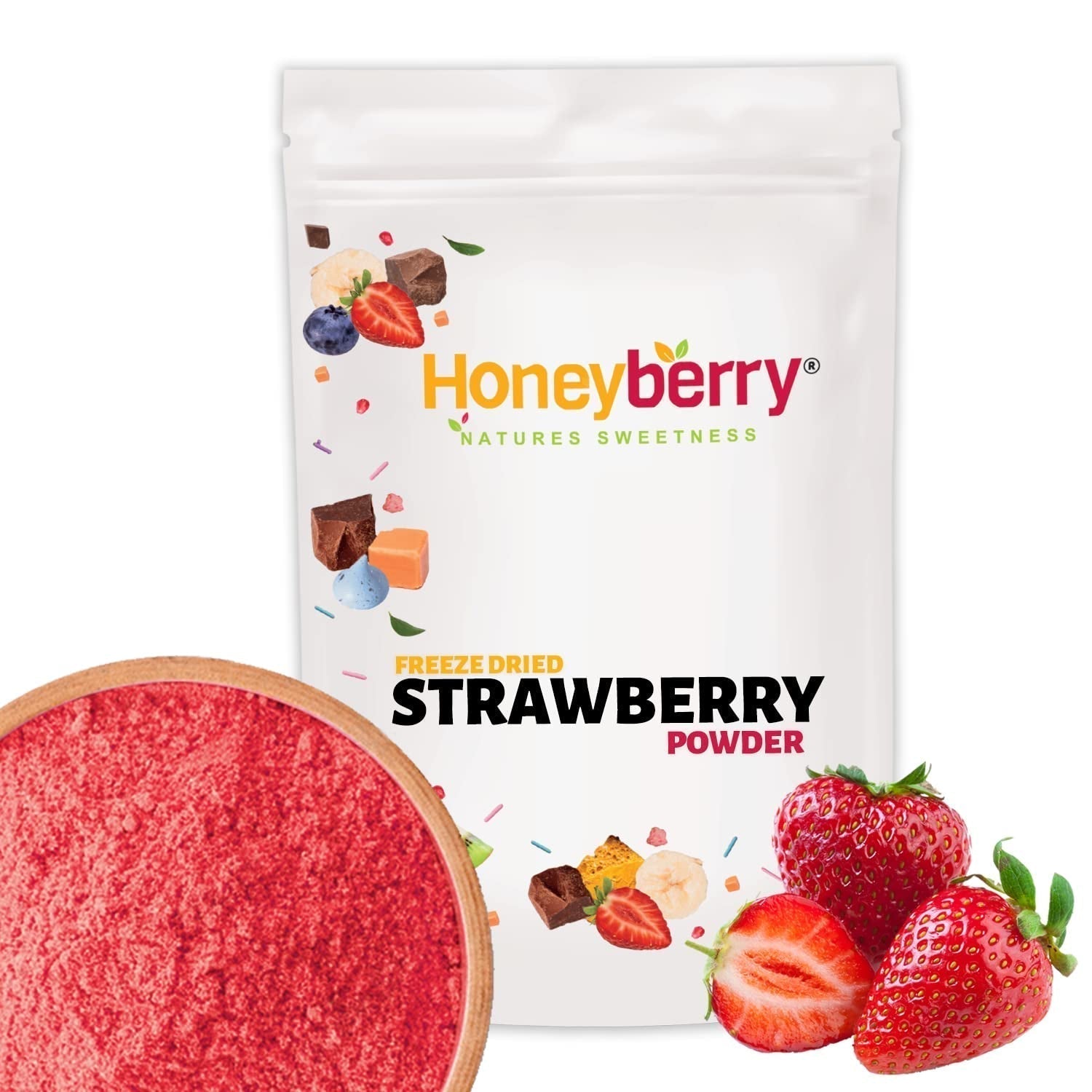 Liofilizowany proszek truskawkowy 250g - Liofilizowany proszek owocowy - Liofilizowany proszek truskawkowy do wypieków, smoothie i musli - 100% naturalny proszek truskawkowy bez dodatków Produkty odwodnione Naty Shop 250G