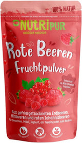 Proszek z czerwonych owoców: 100g malin, czerwonych porzeczek i truskawek liofilizowanych - suszone owoce bez dodatku cukru, bez tuszu - smoothie miska, smoothie w proszku - polewa z NutriPur Produkty suszone Naty Shop Domyślny tytuł