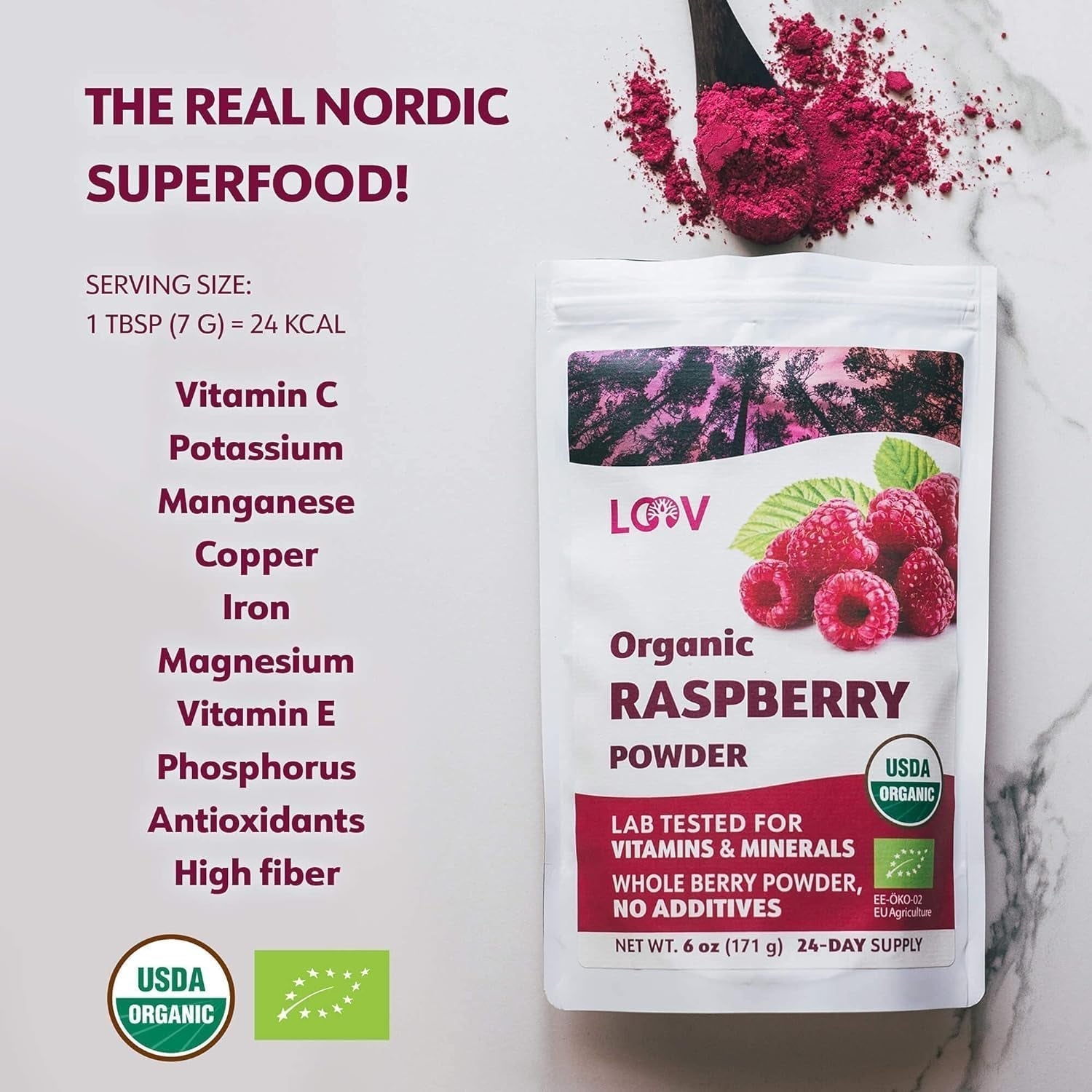 Organiczny proszek malinowy 100% całe maliny Liofilizowany proszek malinowy 171 g Z Europy Dostawa na 24 dni Bez dodatku cukru Sklep Naty Produkty suszone