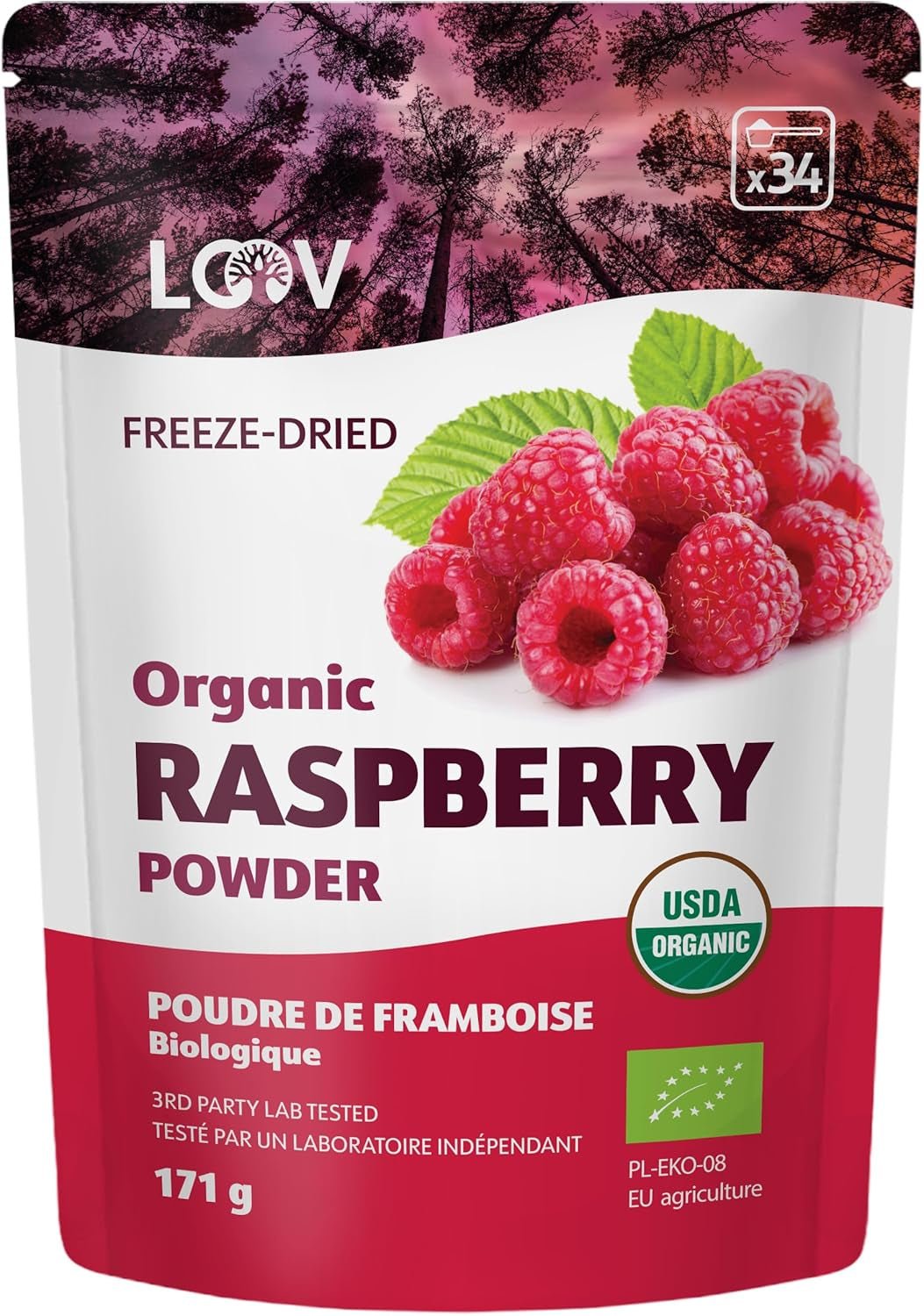 Organiczny proszek malinowy 100% całe maliny Liofilizowane maliny w proszku 171 g Z Europy Dostawa na 24 dni Bez dodatku cukru Sklep Naty Produkty suszone Domyślny tytuł