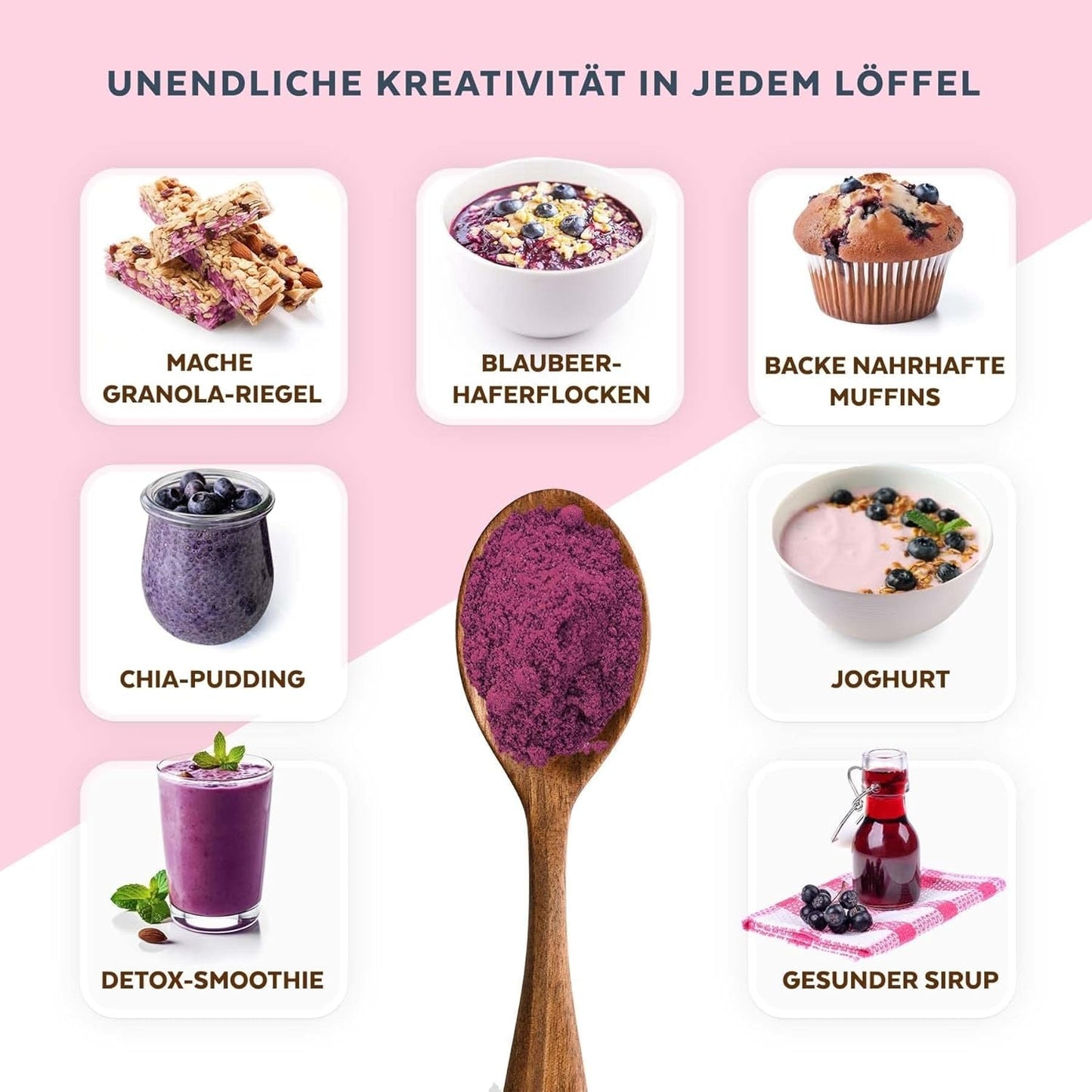Organiczny proszek z dzikich jagód, liofilizowane całe jagody, 100% surowa jakość spożywcza, bogata w przeciwutleniacze i witaminę C, bez dodatku cukru, zbierane w Europie Północnej. Produkty suszone Naty Shop