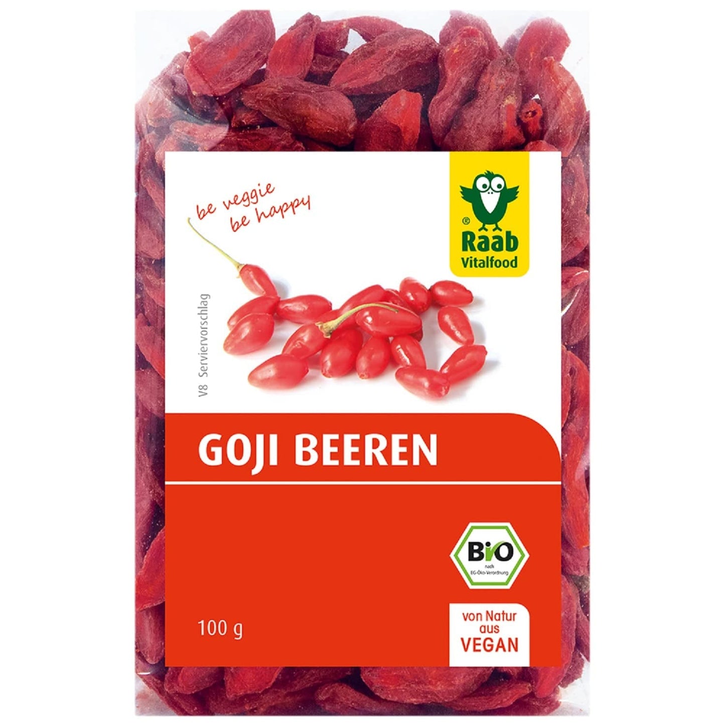 Raab Vitalfood Organiczne jagody goji, wysokiej jakości, kontrolowana zawartość pozostałości, testowane laboratoryjnie, bez siarki, bez dodatków, wegańskie, bogate w naturalne żelazo, potas, witaminę C, wolfberry, 1 opakowanie (250 g) Naty Shop Produkty suszone 100 gramów