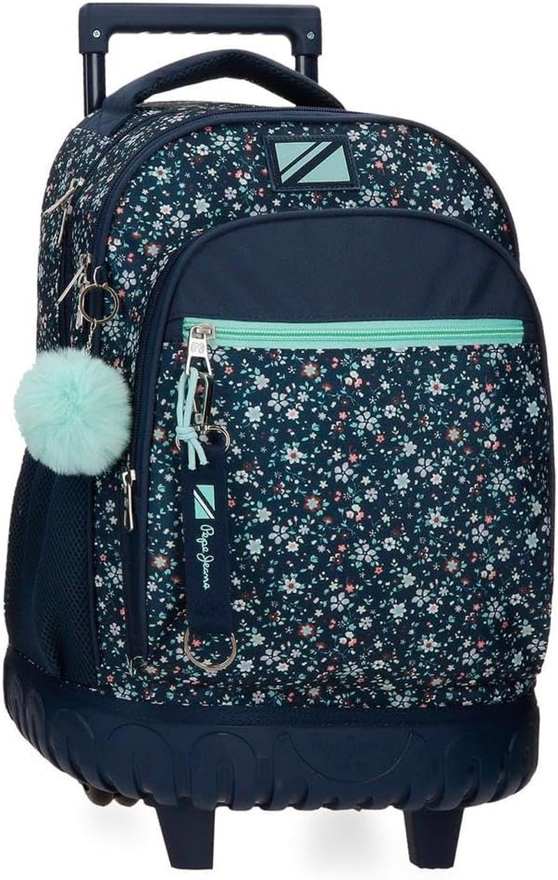 Pepe Jeans Alenka plecak szkolny z wózkiem, niebieski, 30 x 40 x 12 cm, poliester, 14,4 l, niebieski, plecak szkolny z wózkiem Plecaki i tornistry Premium Naty Shop Rucksack Mit Rollen