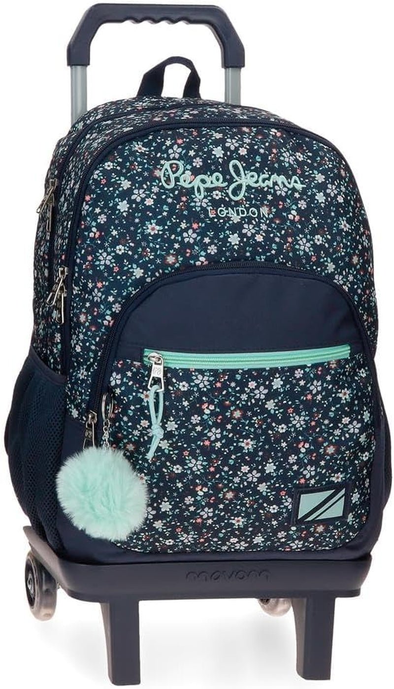 Pepe Jeans Alenka plecak szkolny z wózkiem, niebieski, 30 x 40 x 12 cm, poliester, 14,4 l, niebieski, plecak szkolny z wózkiem Plecaki i tornistry Premium Naty Shop Rucksack 45 + Trolley