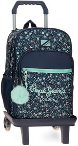Pepe Jeans Alenka plecak szkolny z wózkiem, niebieski, 30 x 40 x 12 cm, poliester, 14,4 l, niebieski, plecak szkolny z wózkiem Plecaki i tornistry Premium Naty Shop Plecak + wózek