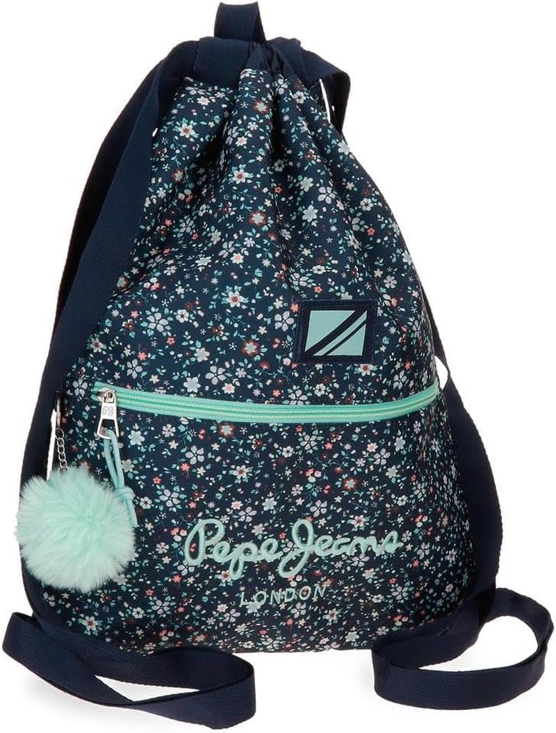 Pepe Jeans Alenka plecak szkolny z wózkiem, niebieski, 30 x 40 x 12 cm, poliester, 14,4 l, niebieski, plecak szkolny z wózkiem Plecaki i tornistry Premium Naty Shop Rucksack Mit Kordelzug
