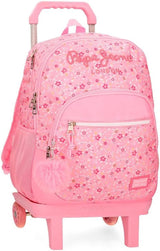 Pepe Jeans Alenka plecak szkolny z wózkiem, niebieski, 30 x 40 x 12 cm, poliester, 14,4 l, niebieski, plecak szkolny z wózkiem Plecaki i tornistry Premium Naty Shop Rucksack Mit Doppelfach Und Trolley