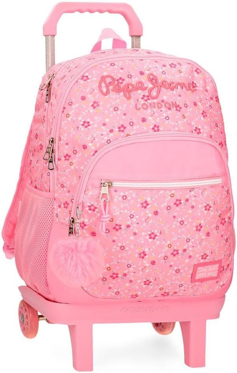 Pepe Jeans Alenka plecak szkolny z wózkiem, niebieski, 30 x 40 x 12 cm, poliester, 14,4 l, niebieski, plecak szkolny z wózkiem Plecaki i tornistry Premium Naty Shop Rucksack Mit Doppelfach Und Trolley