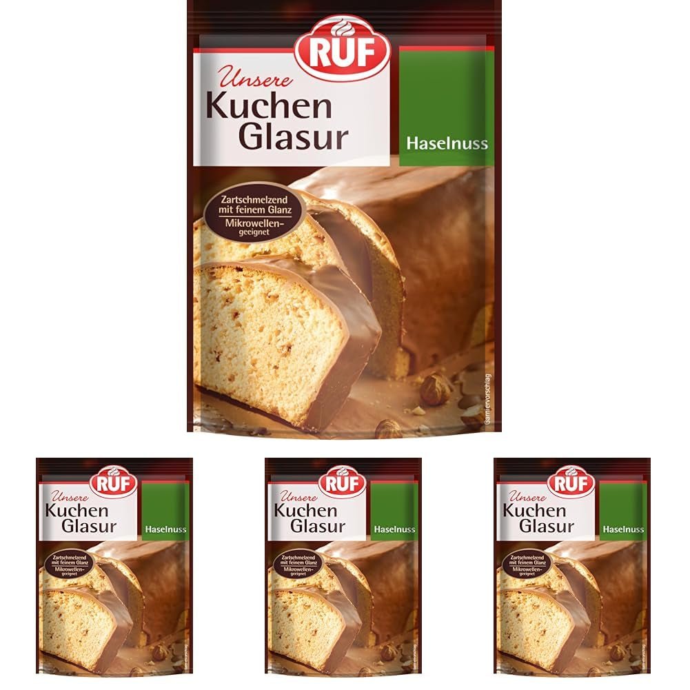 RUF Cake Glaze Orzech Laskowy, 100g w torebce, można używać w kuchence mikrofalowej, do posmarowania ciast z orzechami, pralinami i nigrés, bezglutenowy (opakowanie 4 szt.) Pasta cukrowa Naty Shop Default Title