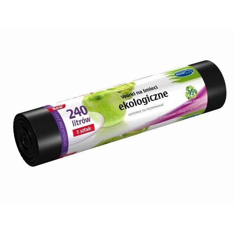 Worki do sprzątania grube 240 l, Stella, 5 szt., Ekologiczne, LDPE Czarne Nati Shop