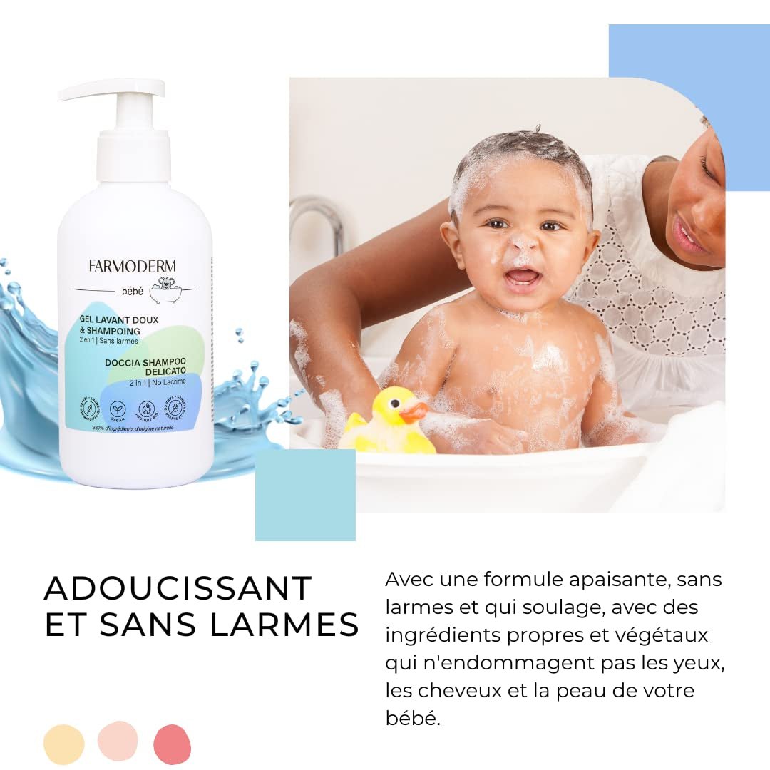 Szampon i żel oczyszczający 2 w 1 Daily Gentle Baby Shampoo & Cleansing Gel - wegański i organiczny - w 98% z naturalnych składników - Szampon bez łez dla dzieci i niemowląt - 300 ml Dzieci - Kąpiel i pielęgnacja skóry Naty Shop