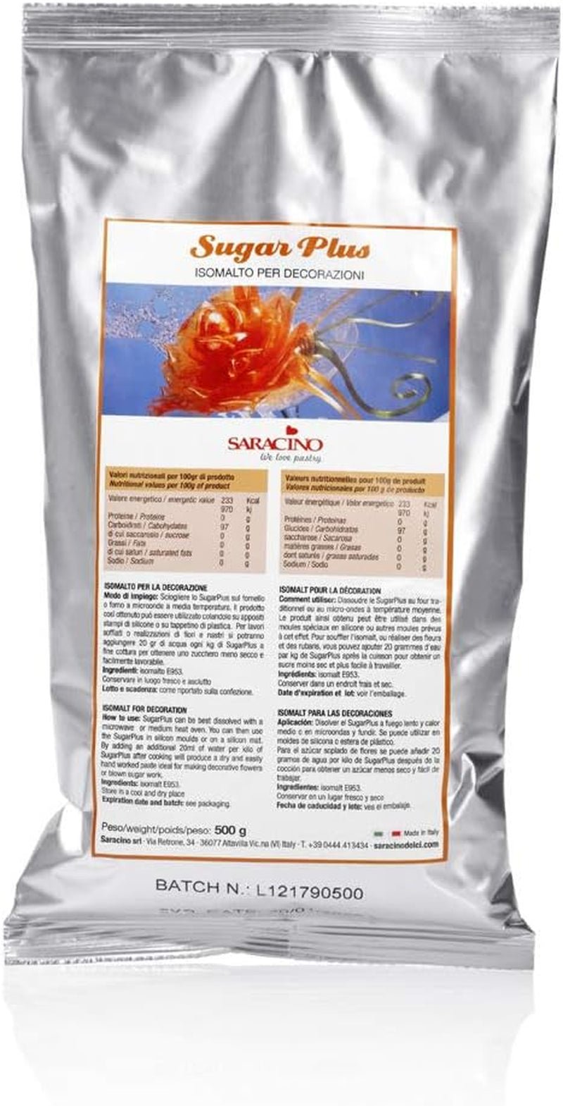 Saracino Sugarplus - Izomalt do dekoracji z cukru sztywnego 0,5 kg Made In Italy Pasta cukrowa Naty Shop Default Title
