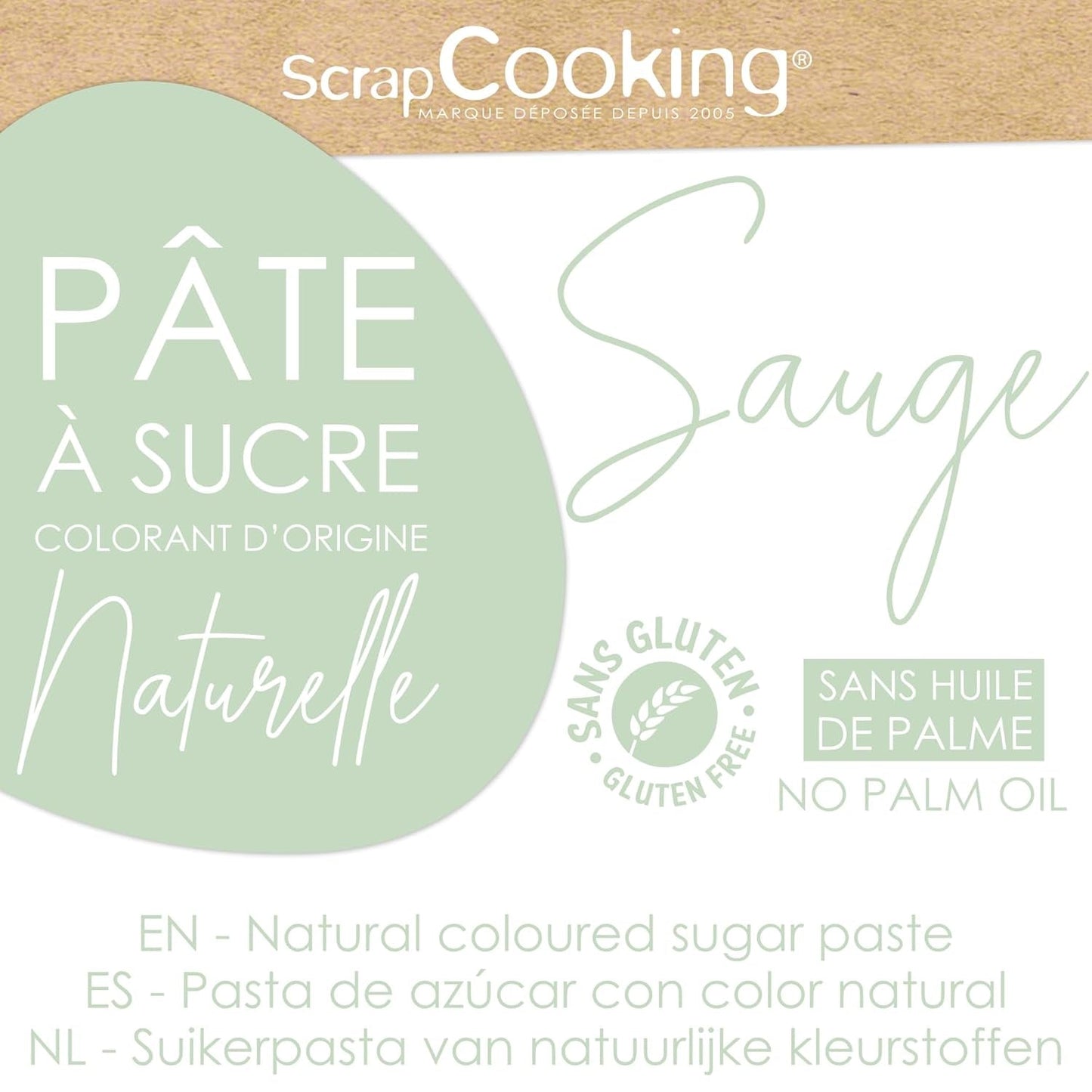 ScrapCooking - Pâte Ã Sucre Vert Sauge 250g - Colorant d'Origine Naturelle - Sans Gluten, Sans Huile de Palme - Pour Gâteaux, Pâtisseries Anniversaire - Vert Pastel - Fabrikie en France - 7621 Pasta cukrowa Naty Shop