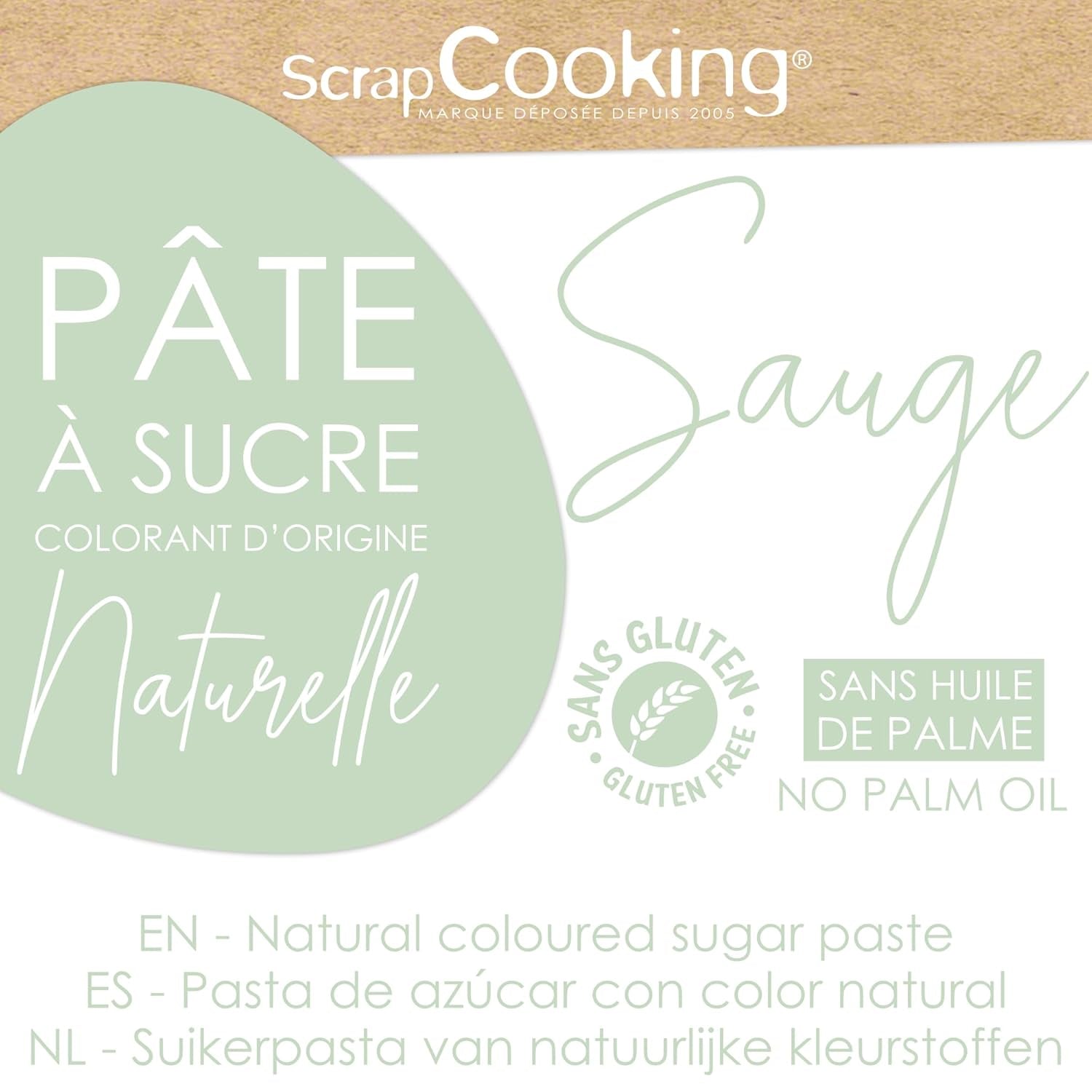 ScrapCooking - Pâte Ã Sucre Vert Sauge 250g - Colorant d'Origine Naturelle - Sans Gluten, Sans Huile de Palme - Pour Gâteaux, Pâtisseries Anniversaire - Vert Pastel - Fabrikie en France - 7621 Pasta cukrowa Naty Shop