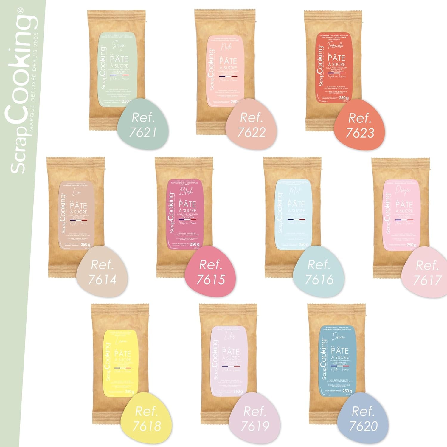 ScrapCooking - Pâte Ã Sucre Vert Sauge 250g - Colorant d'Origine Naturelle - Sans Gluten, Sans Huile de Palme - Pour Gâteaux, Pâtisseries Anniversaire - Vert Pastel - Fabrikie en France - 7621 Pasta cukrowa Naty Shop