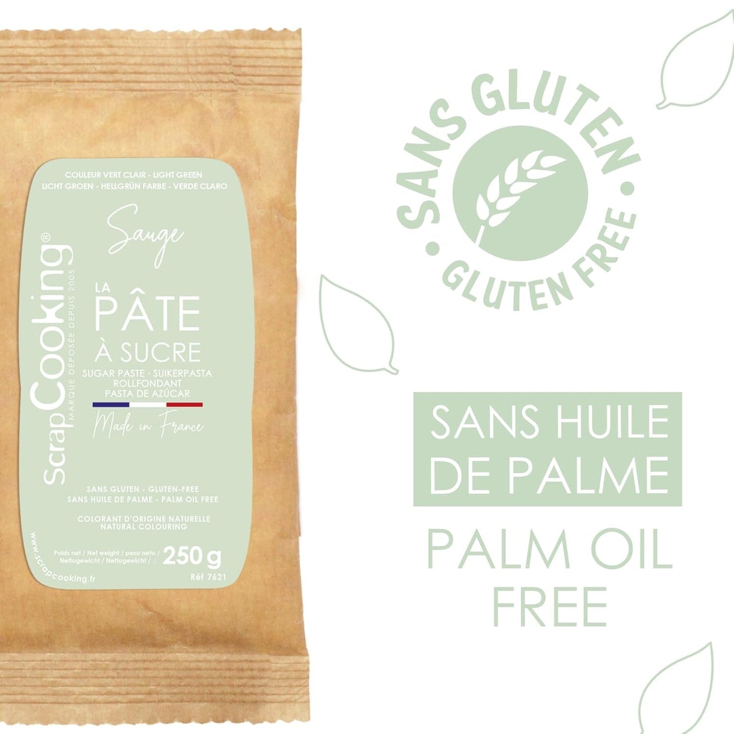 ScrapCooking - Pâte Ã Sucre Vert Sauge 250g - Colorant d'Origine Naturelle - Sans Gluten, Sans Huile de Palme - Pour Gâteaux, Pâtisseries Anniversaire - Vert Pastel - Fabrikie en France - 7621 Pasta cukrowa Naty Shop