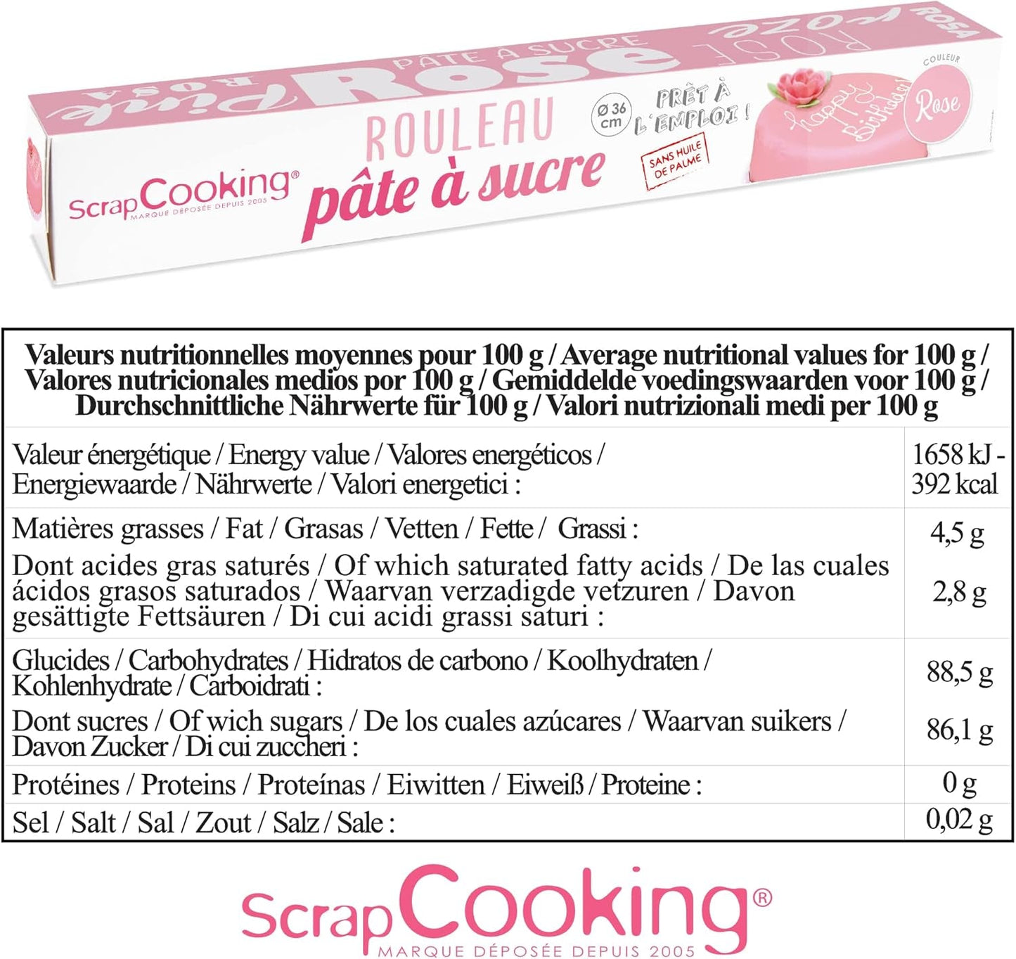 ScrapCooking - Różowa bułka z fondantem 36 cm - Zwijana czarna fondant 430 g - Topper na ciasto Dekoracja na ciasto, pieczenie, urodziny, imprezy - Różowy - 7264 Pasta cukrowa Naty Shop