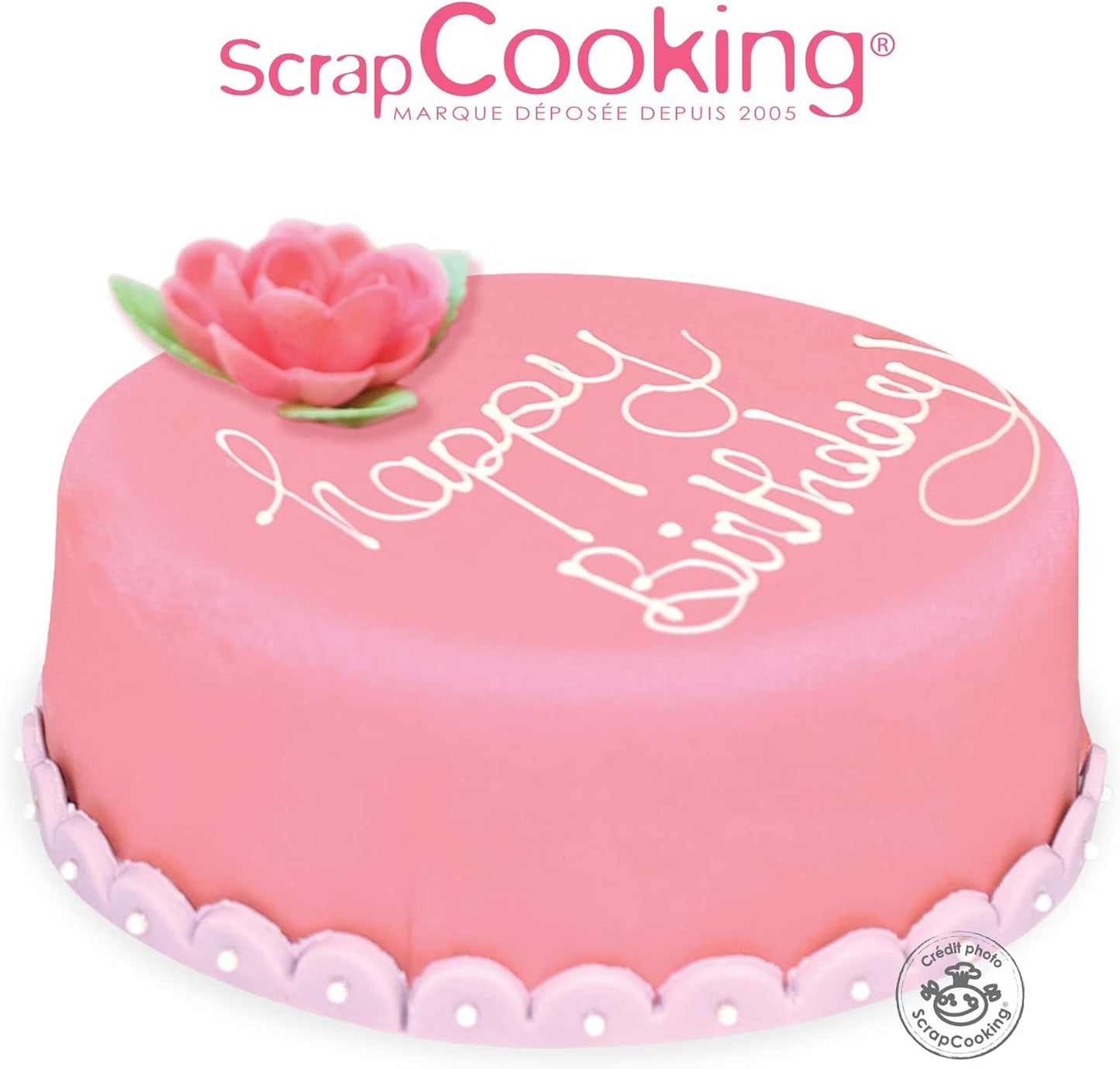 ScrapCooking - Różowa bułka z fondantem 36 cm - Zwijana czarna fondant 430 g - Topper na ciasto Dekoracja na ciasto, pieczenie, urodziny, imprezy - Różowy - 7264 Pasta cukrowa Naty Shop