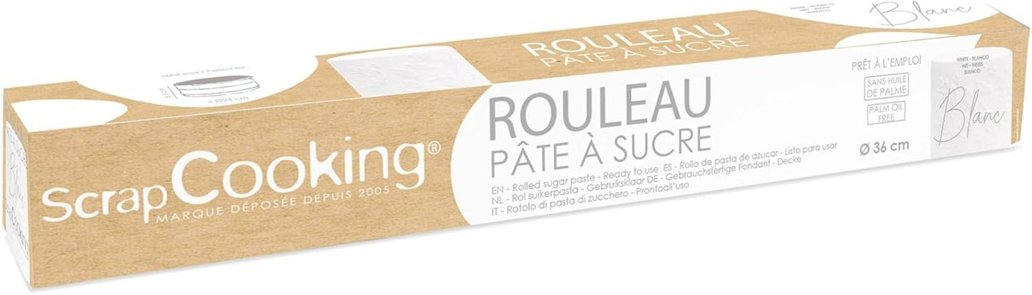 ScrapCooking - Różowa bułka z fondantem 36 cm - Walcowana czarna fondant 430 g - Topper na ciasto Dekoracja na topper fondant na ciasta, pieczenie, urodziny, imprezy - Różowy - 7264 Naty Shop Biała pasta cukrowa