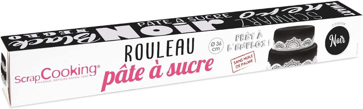 ScrapCooking - Różowa bułka z fondantem 36 cm - Zwijana czarna fondant 430 g - Topper na ciasto Dekoracja na ciasto, pieczenie, urodziny, imprezy - Różowy - 7264 Naty Shop Czarna pasta cukrowa