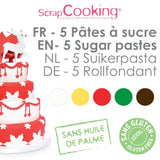 ScrapCooking - Zestaw 5 kremówek - biała, żółta, czerwona, zielona i brązowa - 5 x 80g - pasta cukrowa do ciast Ozdoby do ciast Urodziny Boże Narodzenie - bezglutenowe i bez oleju palmowego - 7257 Naty Shop Sugarpaste