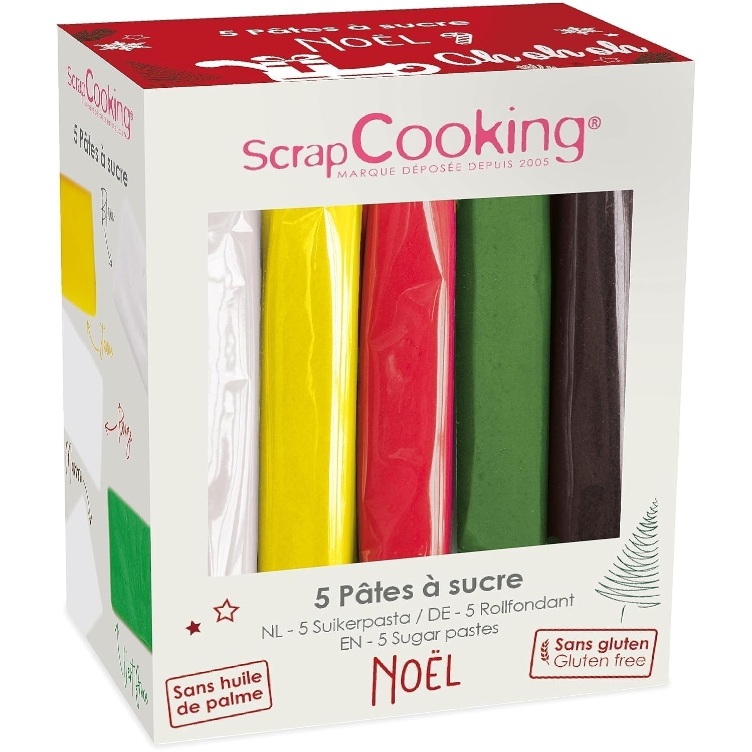 ScrapCooking - Zestaw 5 kremówek - biała, żółta, czerwona, zielona i brązowa - 5 x 80g - pasta cukrowa do ciast Ozdoby do ciast Urodziny Boże Narodzenie - bez glutenu i oleju palmowego - 7257 Sugarpaste Naty Shop Default Title