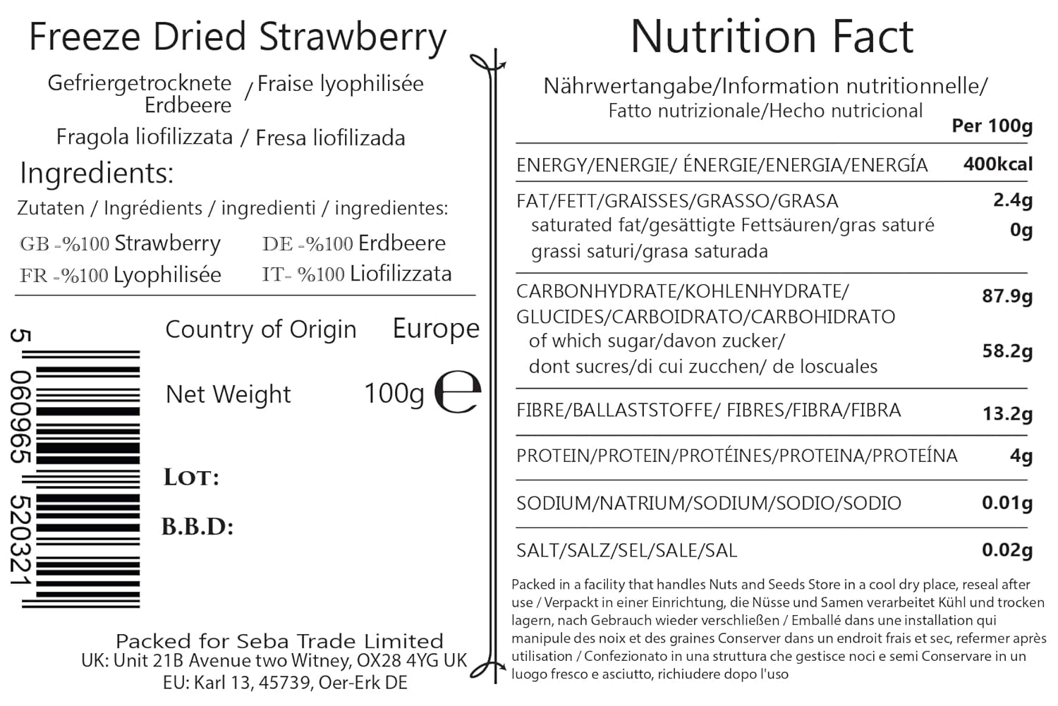 Seba Garden Premium truskawki liofilizowane, pyszne truskawki śródziemnomorskie, bez GMO i wegańskie (100 g) Produkty suszone Mój sklep