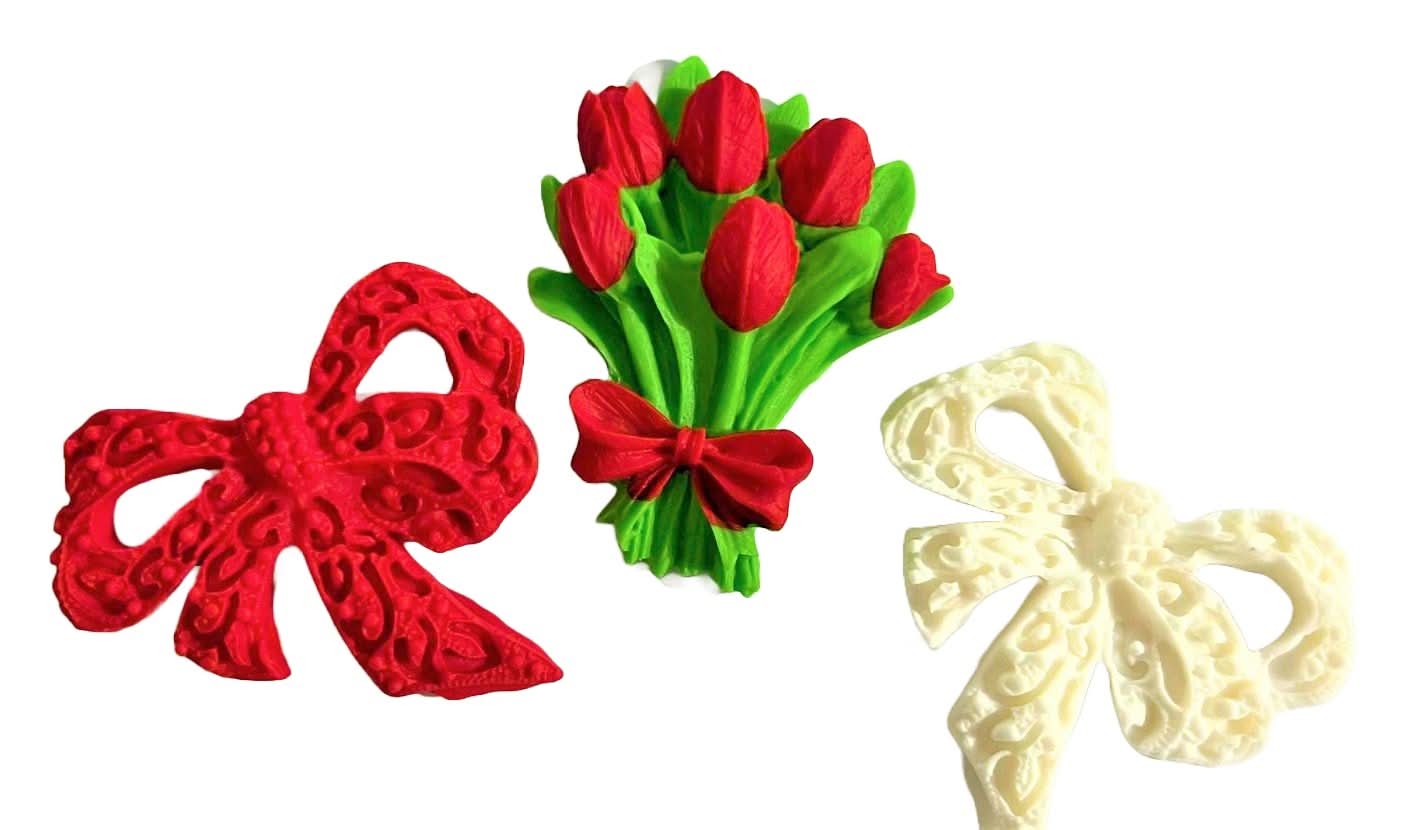 Zestaw 3 dekoracji z cukru jadalnego, Bukiet tulipanów i kokardek. Ozdoby ze sklepu Sugar Paste Nati Shop