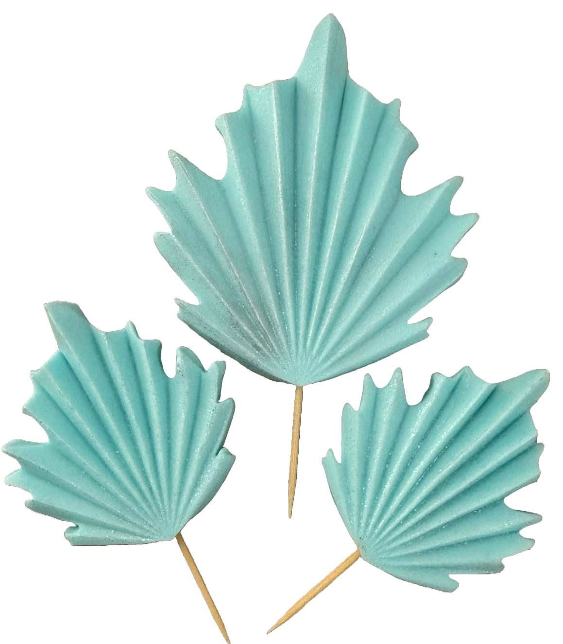 Zestaw 3 dekoracji z cukru jadalnego, niebieskie egzotyczne liście. Dekoracje ze sklepu Sugar Paste Nati