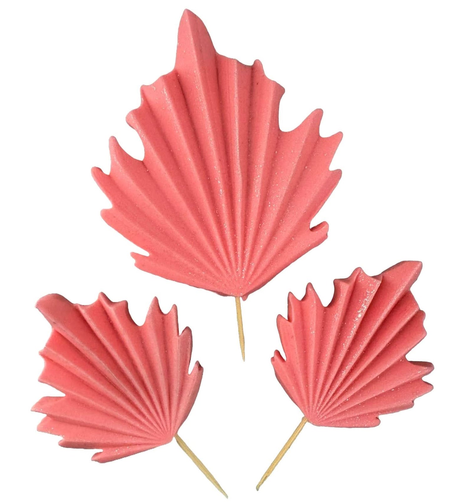 Zestaw 3 dekoracji z cukru jadalnego, różowe egzotyczne liście. Dekoracje ze sklepu Sugar Paste Nati