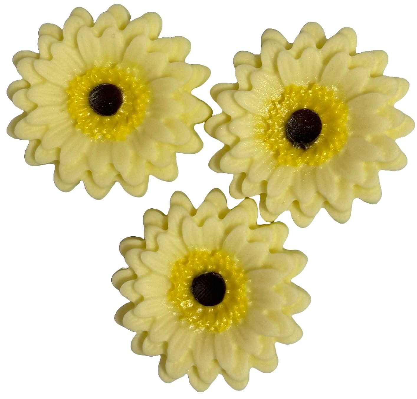 Zestaw 3 jadalnych dekoracji cukrowych w kolorze jasnożółtym Gerbera ze sklepu Sugar Paste Nati