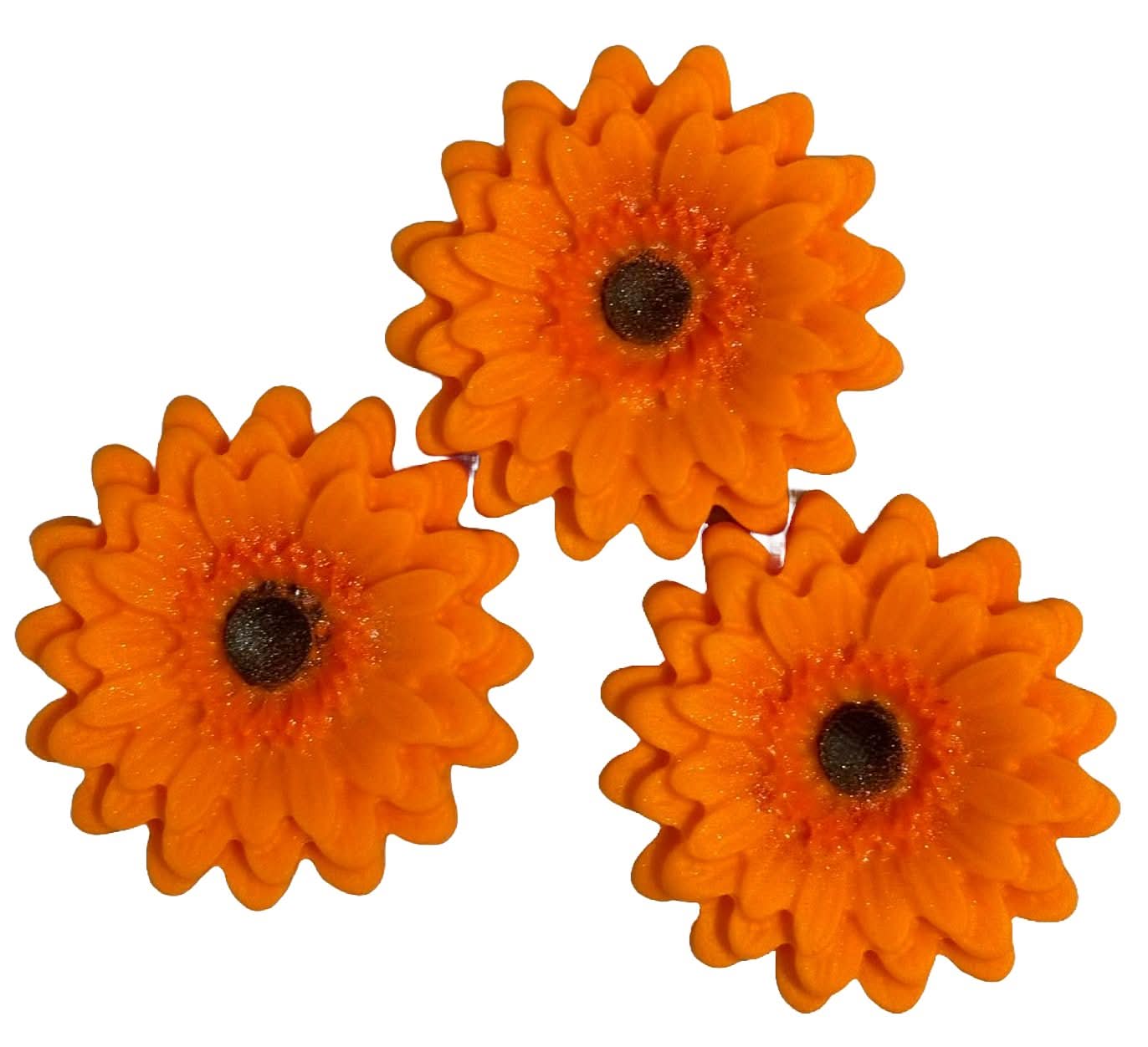 Zestaw 3 jadalnych dekoracji cukrowych, pomarańczowe dekoracje z pasty cukrowej Gerbera Nati Shop