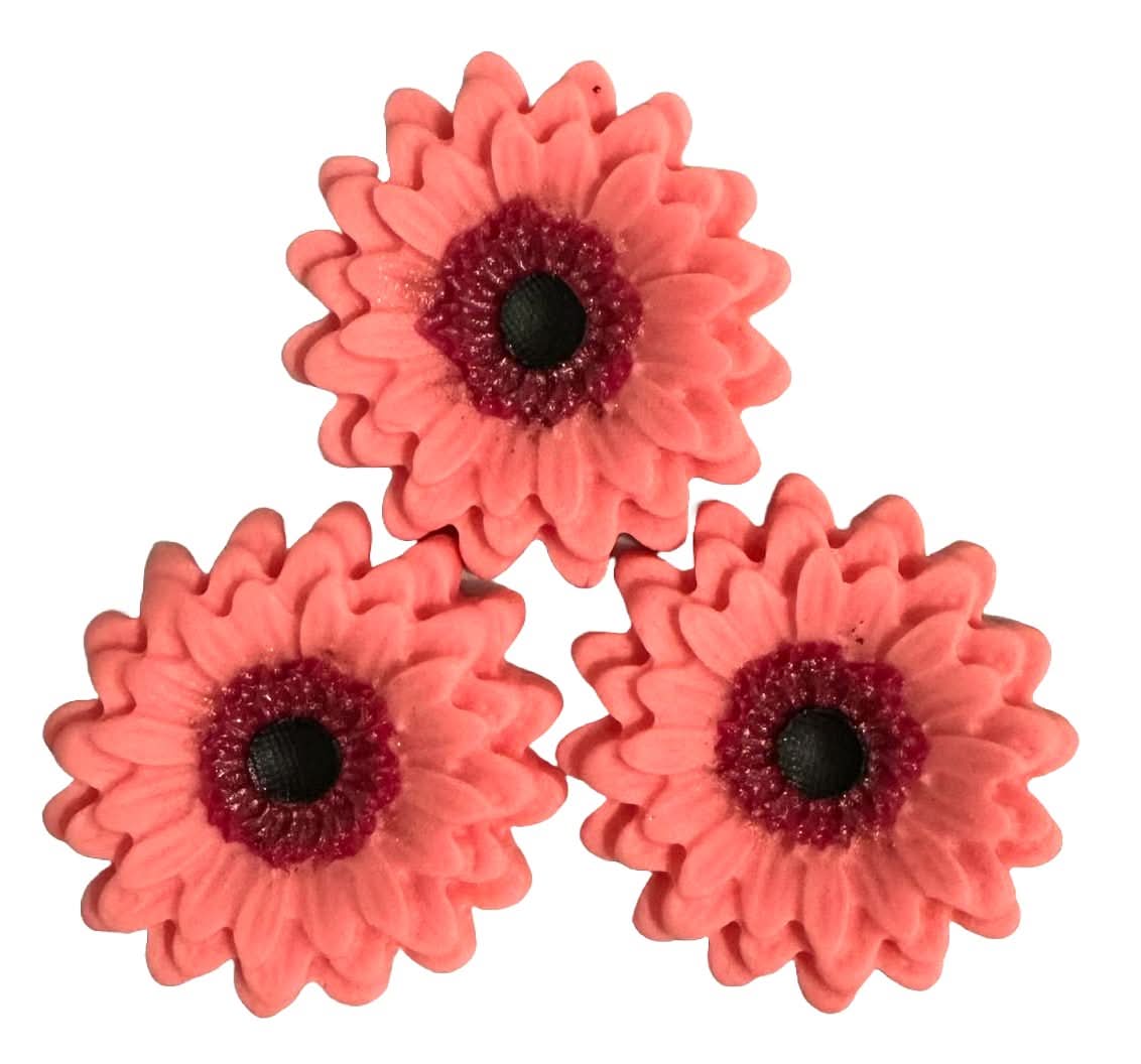 Zestaw 3 jadalnych dekoracji cukrowych, różowe dekoracje z pasty cukrowej Gerbera Nati Shop