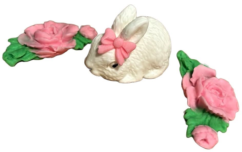 Zestaw 3 dekoracji z cukru jadalnego, Dekoracje z pasty cukrowej Bunny Nati Shop