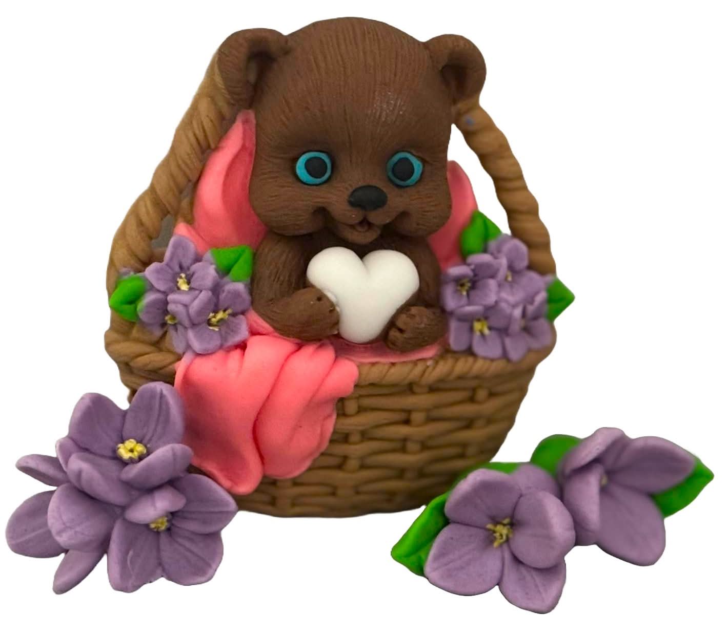 Zestaw 4 jadalnych dekoracji cukrowych, miś w koszyku. Ozdoby ze sklepu Sugar Paste Nati