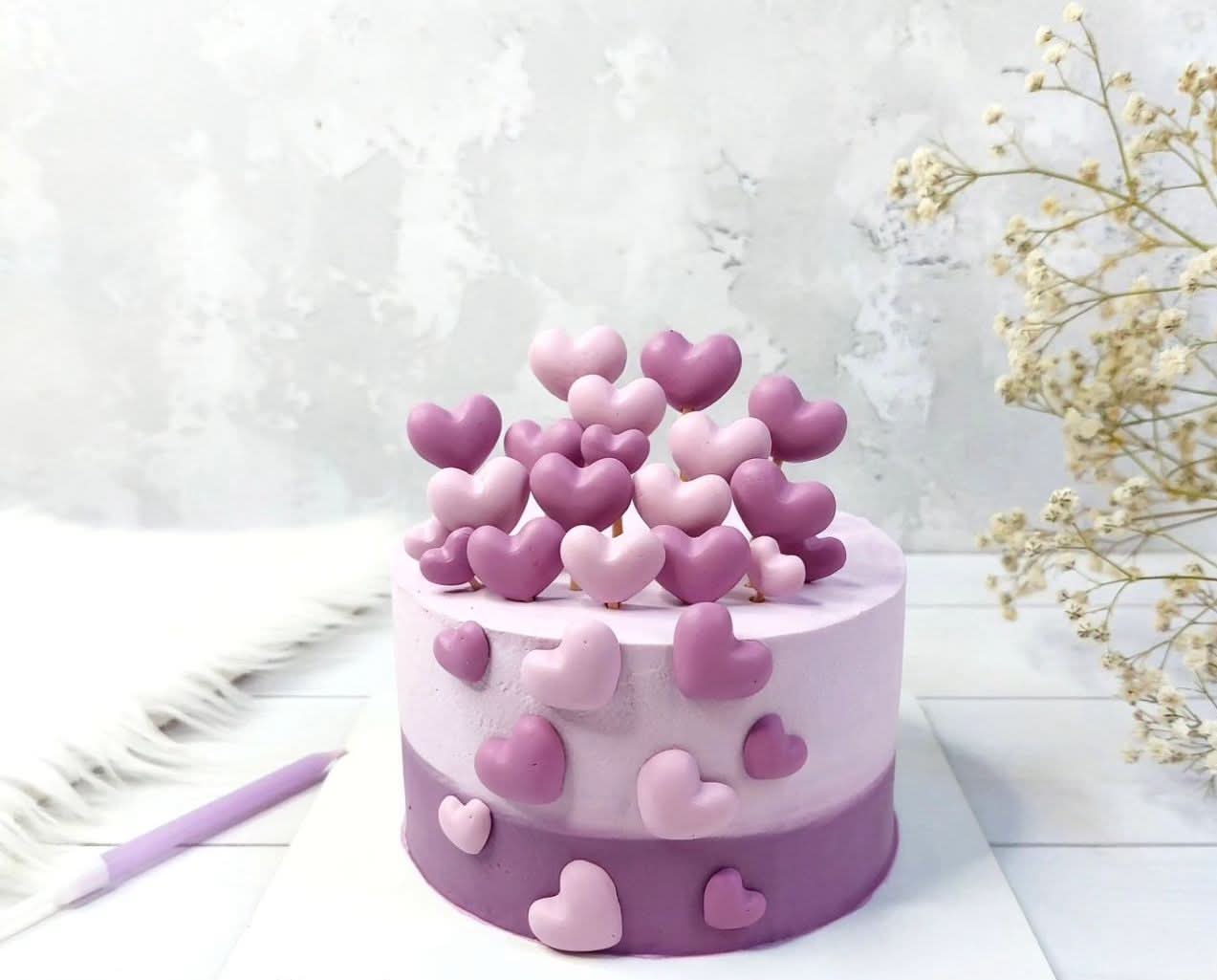Zestaw 6 jadalnych dekoracji z cukru, Purpurowe Serca Dekoracje z Pasty Cukrowej Naty Shop