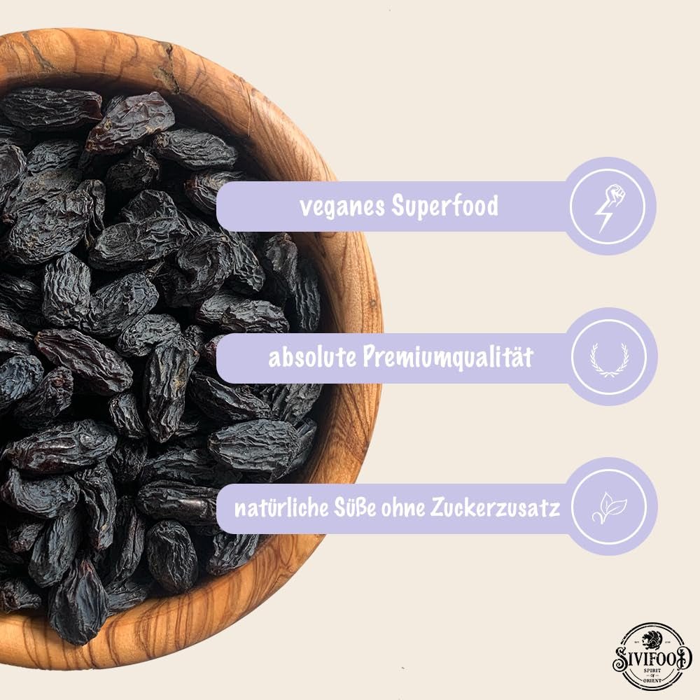 SIVIFOOD jumbo czarne sułtanki 300g - duże i pyszne czarne sułtanki najwyższej jakości naturalnie suszone słodkie owocowe winogrona niesiarkowane niesłodzone niesłodzone niesłodzone bezolejowe dodatki Kishmish Produkty suszone Naty Shop
