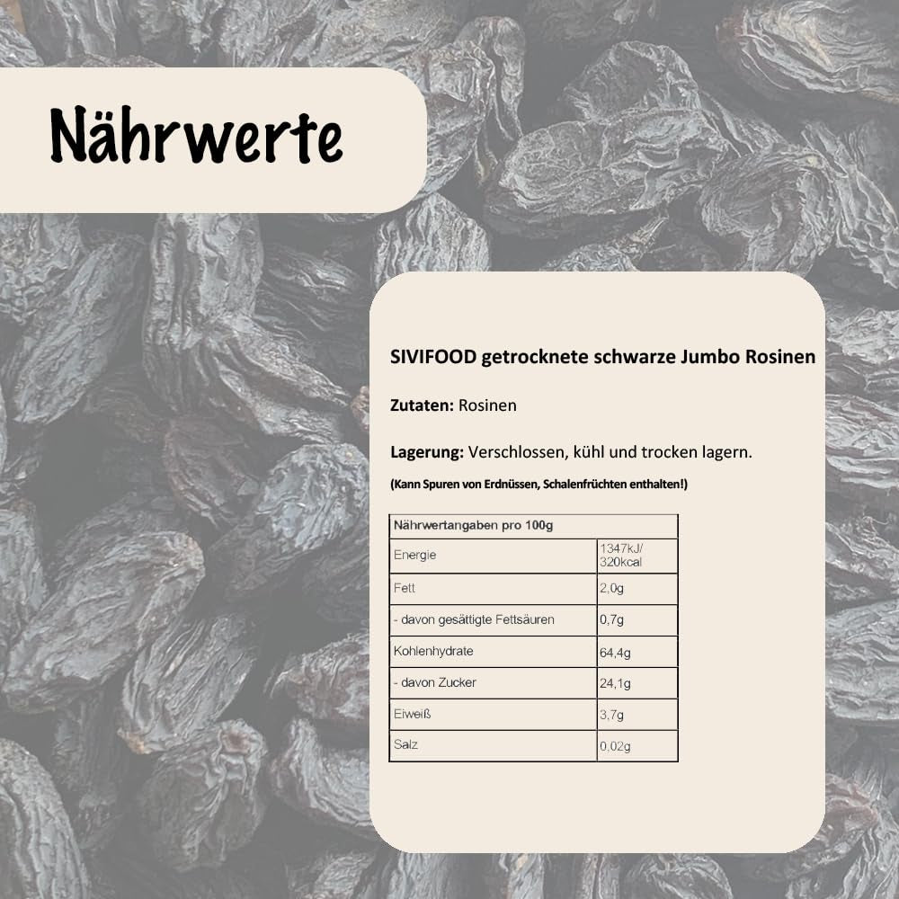 SIVIFOOD jumbo czarne sułtanki 300g - duże i pyszne czarne sułtanki najwyższej jakości naturalnie suszone słodkie owocowe winogrona niesiarkowane niesłodzone niesłodzone niesłodzone bezolejowe dodatki Kishmish Produkty suszone Naty Shop
