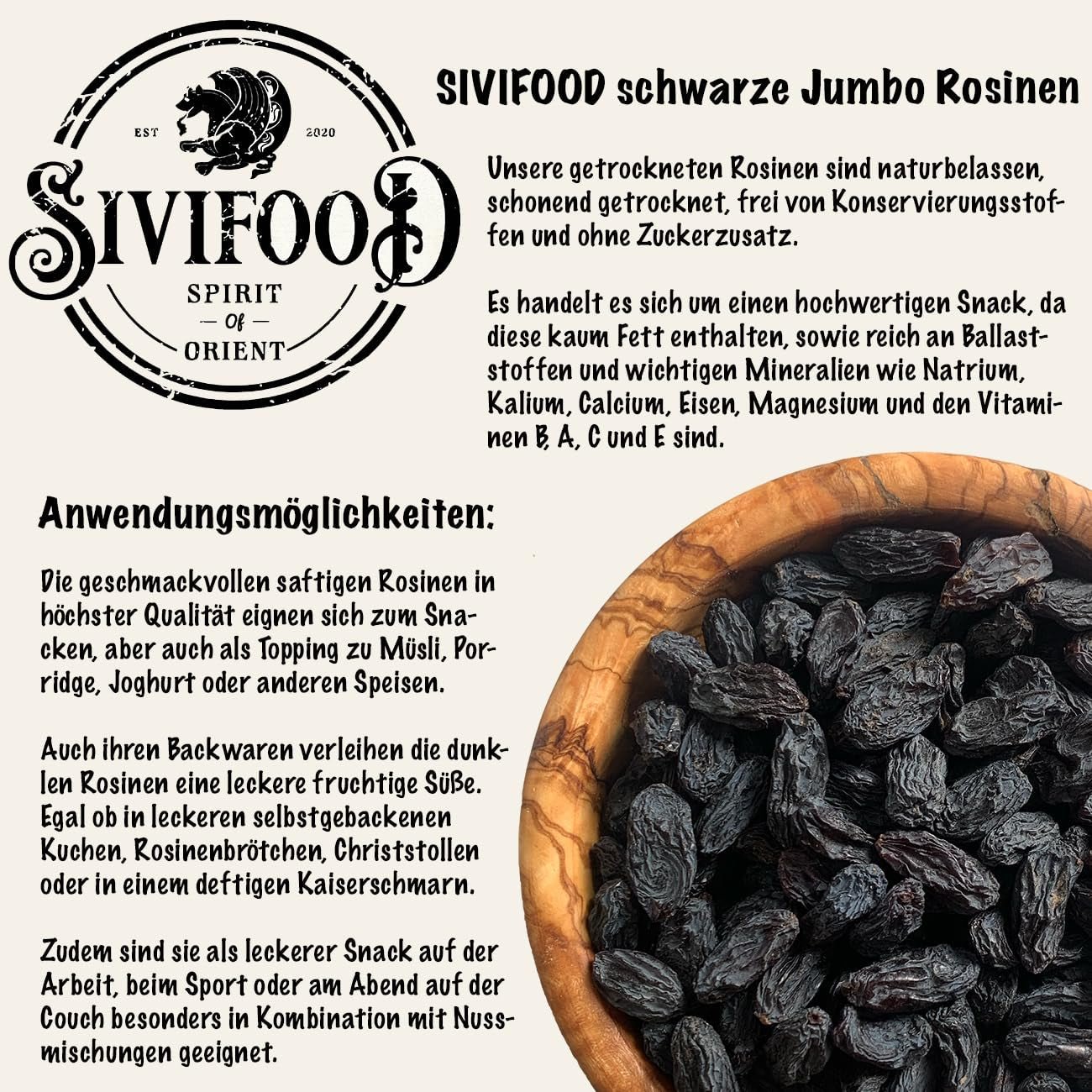 SIVIFOOD jumbo czarne sułtanki 300g - duże i pyszne czarne sułtanki najwyższej jakości naturalnie suszone słodkie owocowe winogrona niesiarkowane niesłodzone niesłodzone niesłodzone bezolejowe dodatki Kishmish Produkty suszone Naty Shop