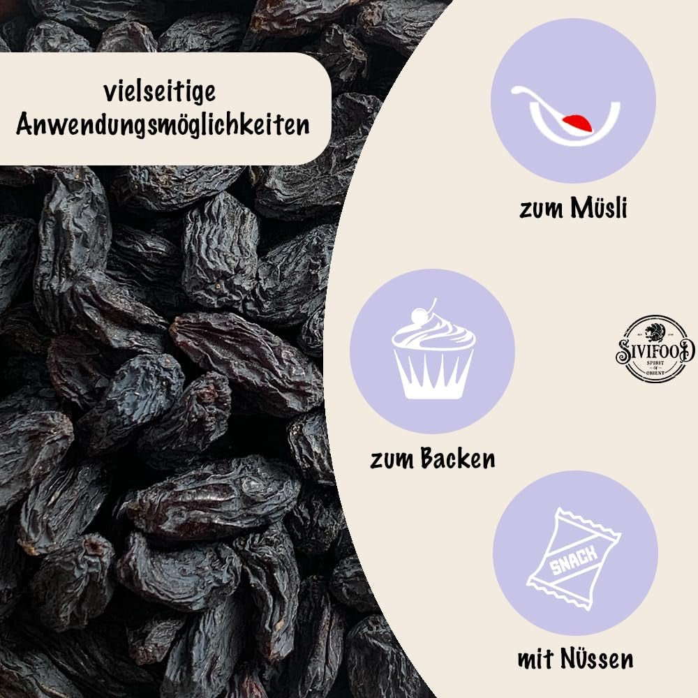 SIVIFOOD jumbo czarne sułtanki 300g - duże i pyszne czarne sułtanki najwyższej jakości naturalnie suszone słodkie owocowe winogrona niesiarkowane niesłodzone niesłodzone niesłodzone bezolejowe dodatki Kishmish Produkty suszone Naty Shop