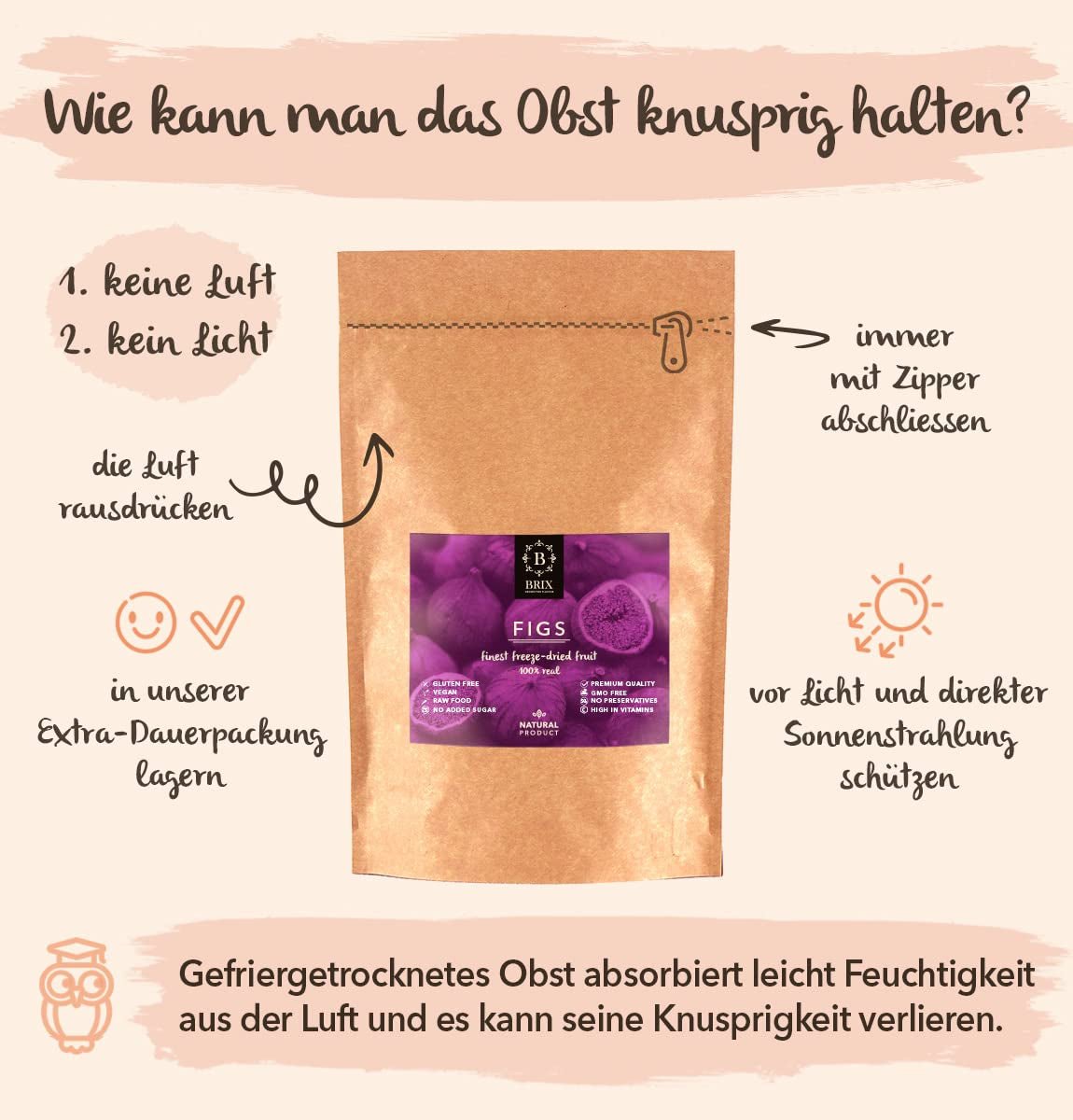 Figi liofilizowane BRIX | Naturalne, suszone figi 95 g | Great Taste Award dla suszonych owoców | Bez GMO, bezglutenowe, wegańskie, z witaminami Naty Shop Produkty suszone