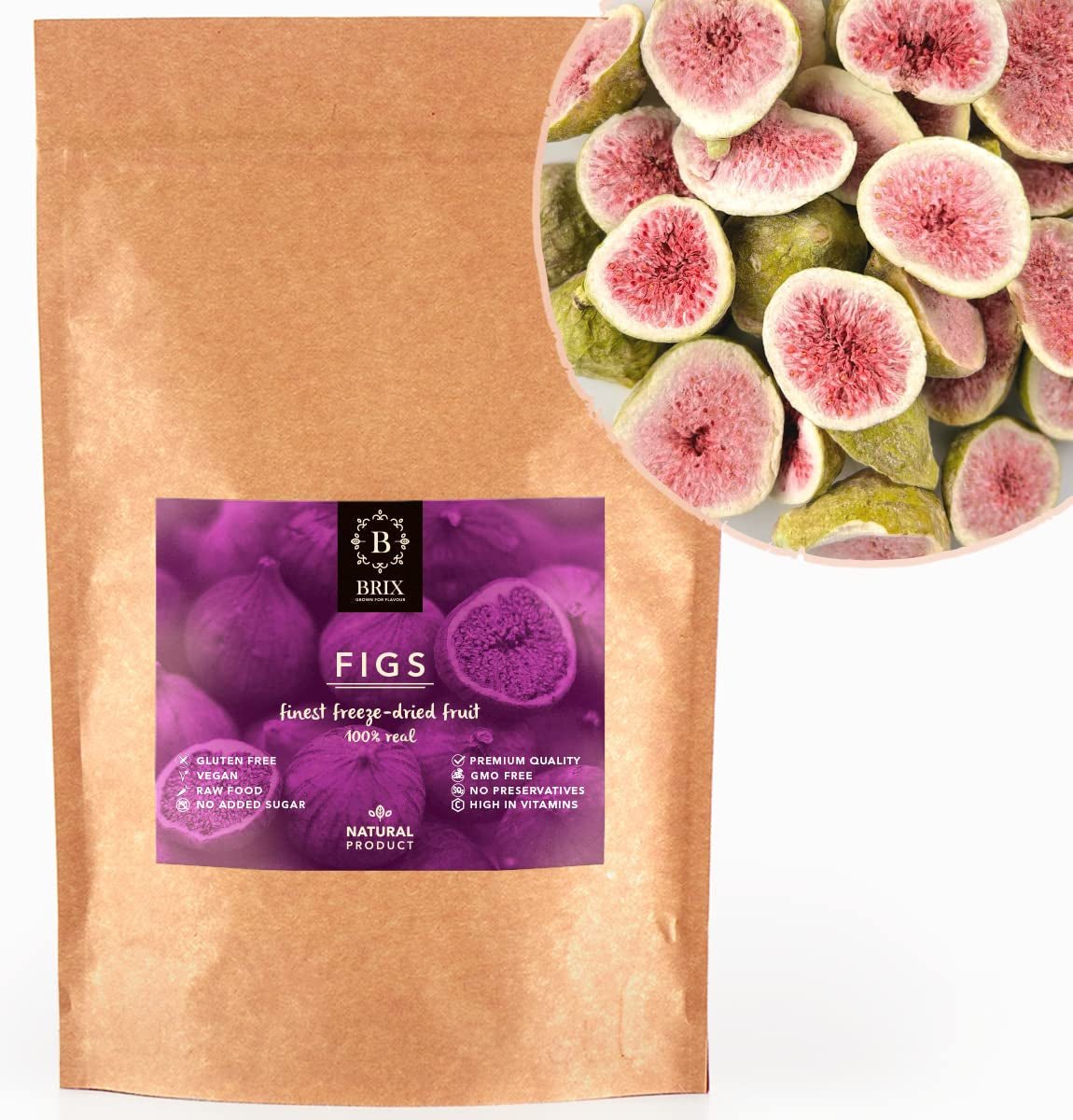Figi liofilizowane BRIX | Naturalne, suszone figi 95 g | Great Taste Award dla suszonych owoców | Bez GMO, bezglutenowe, wegańskie, z pominięciem witamin Naty Shop Produkty suszone Domyślny tytuł