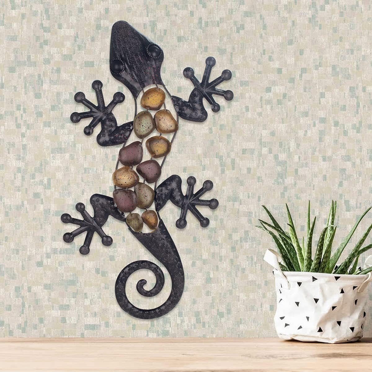 Metalowa ściana jaszczurka w odcieniach ziemi 60 x 30 x 1,5 cm, kolorowa, standardowa Figurki i rzeźby Naty Shop
