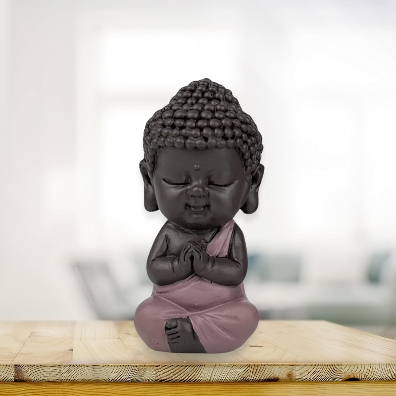 Figurka Małego Buddy Różowa Toga - Inspirująca i wesoła figurka - Pozytywny talizman Koncentracja - Uroczy i duchowy pomysł na prezent - H 7 cm - Zen'Light Figurki i rzeźby Naty Shop